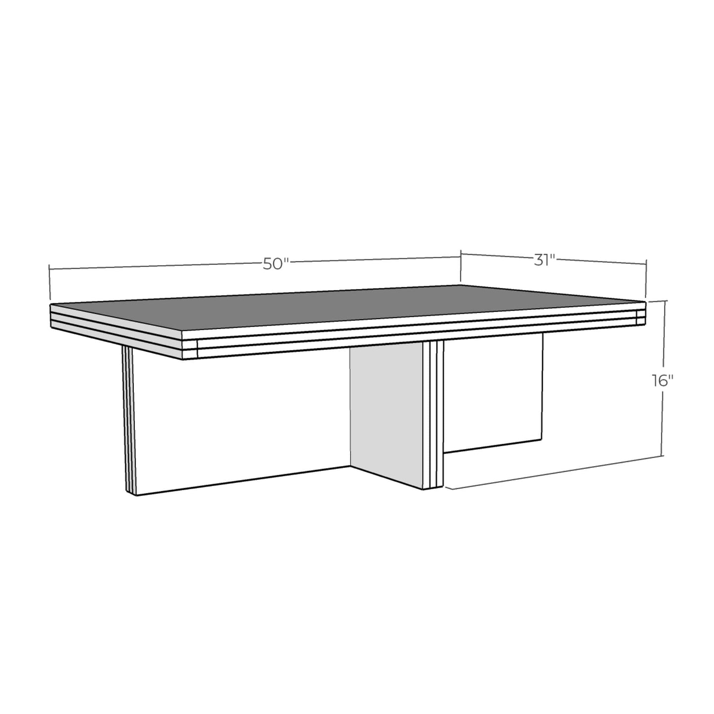 3D rendering of DIY coffee table with dimensions