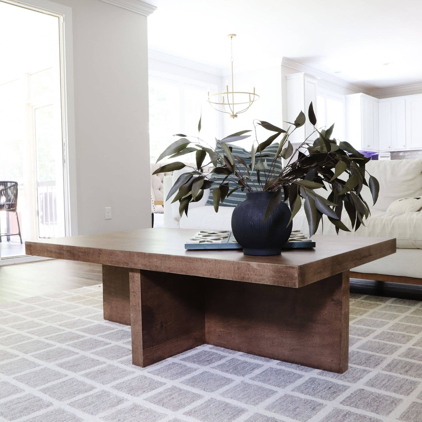 DIY chunky coffee table with x base