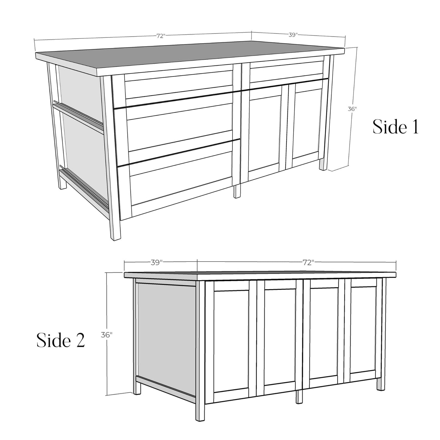 3D rendering of DIY kitchen island