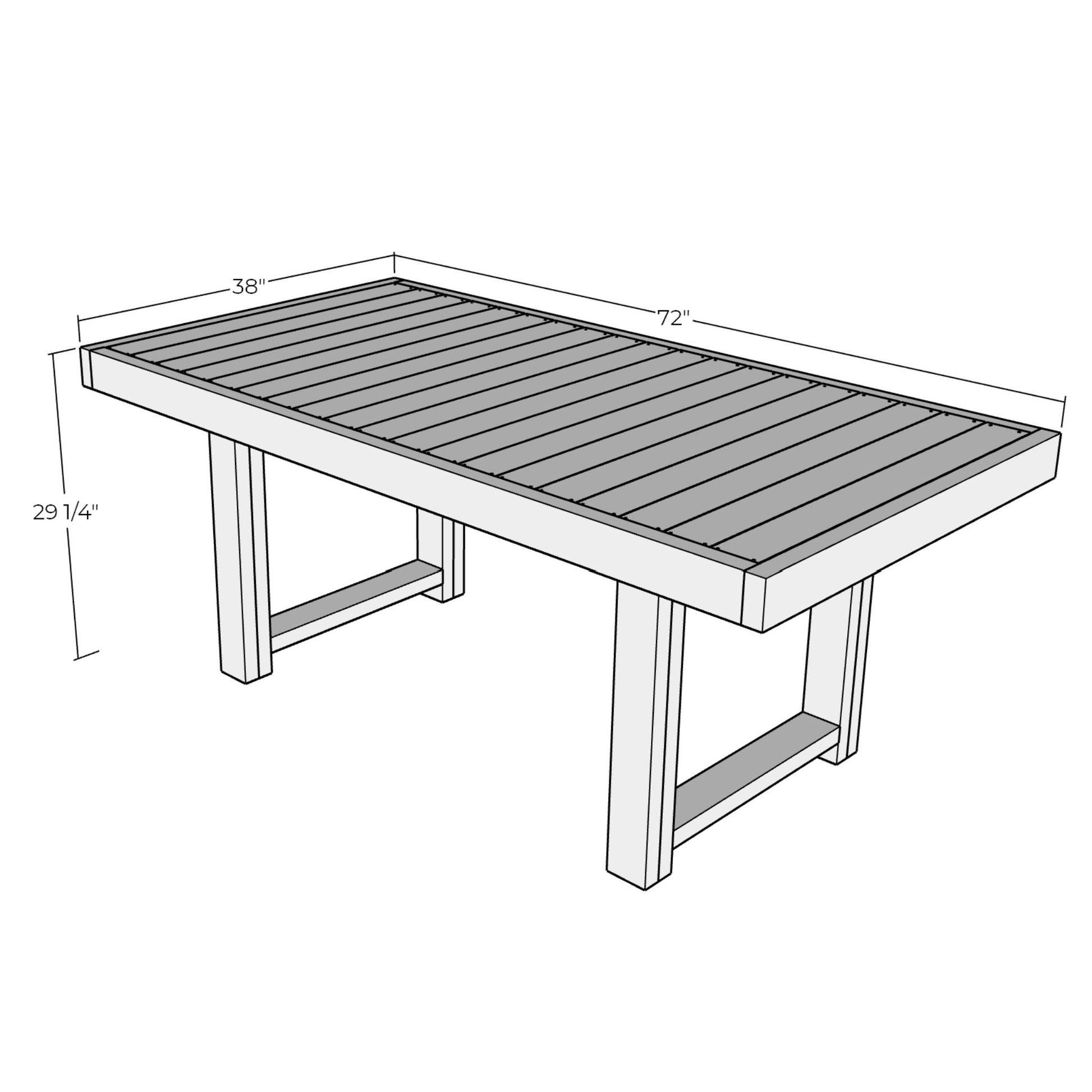 3D rendering of Outdoor Dining Table with dimensions