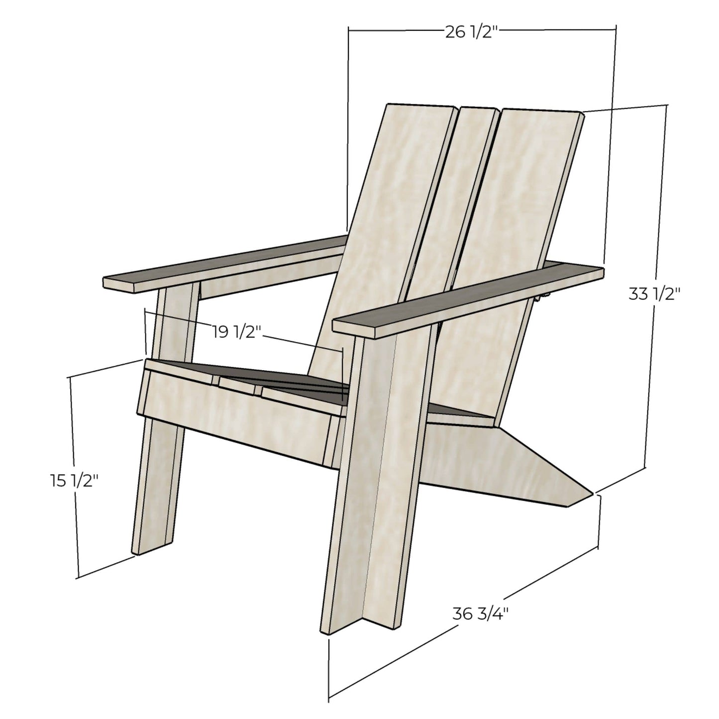 3D rendering of Adirondack Chair with dimensions