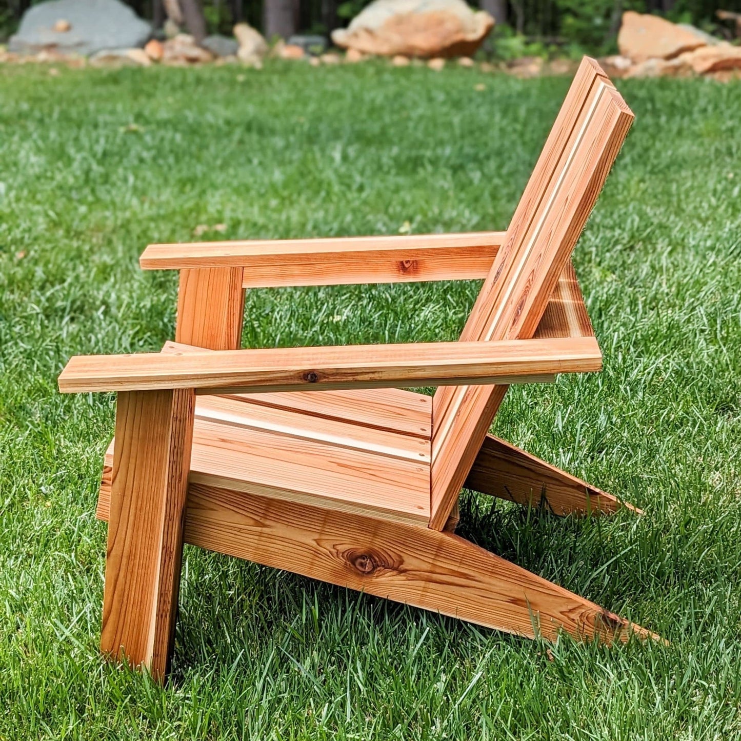 DIY Adirondack Chair sitting on grass stained