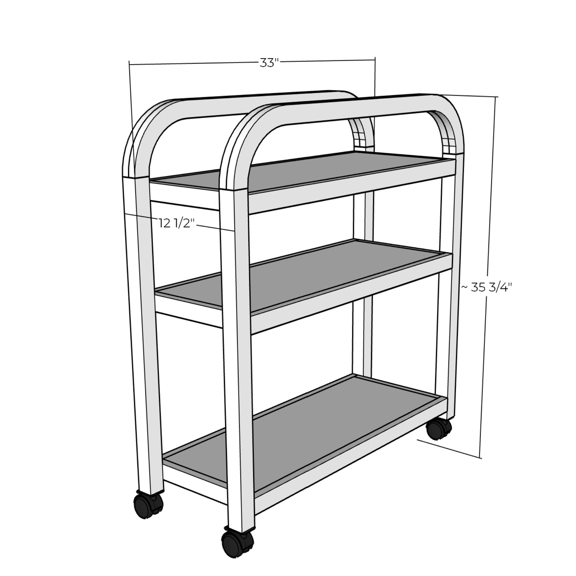 3D rendering of Bar Cart with dimensions