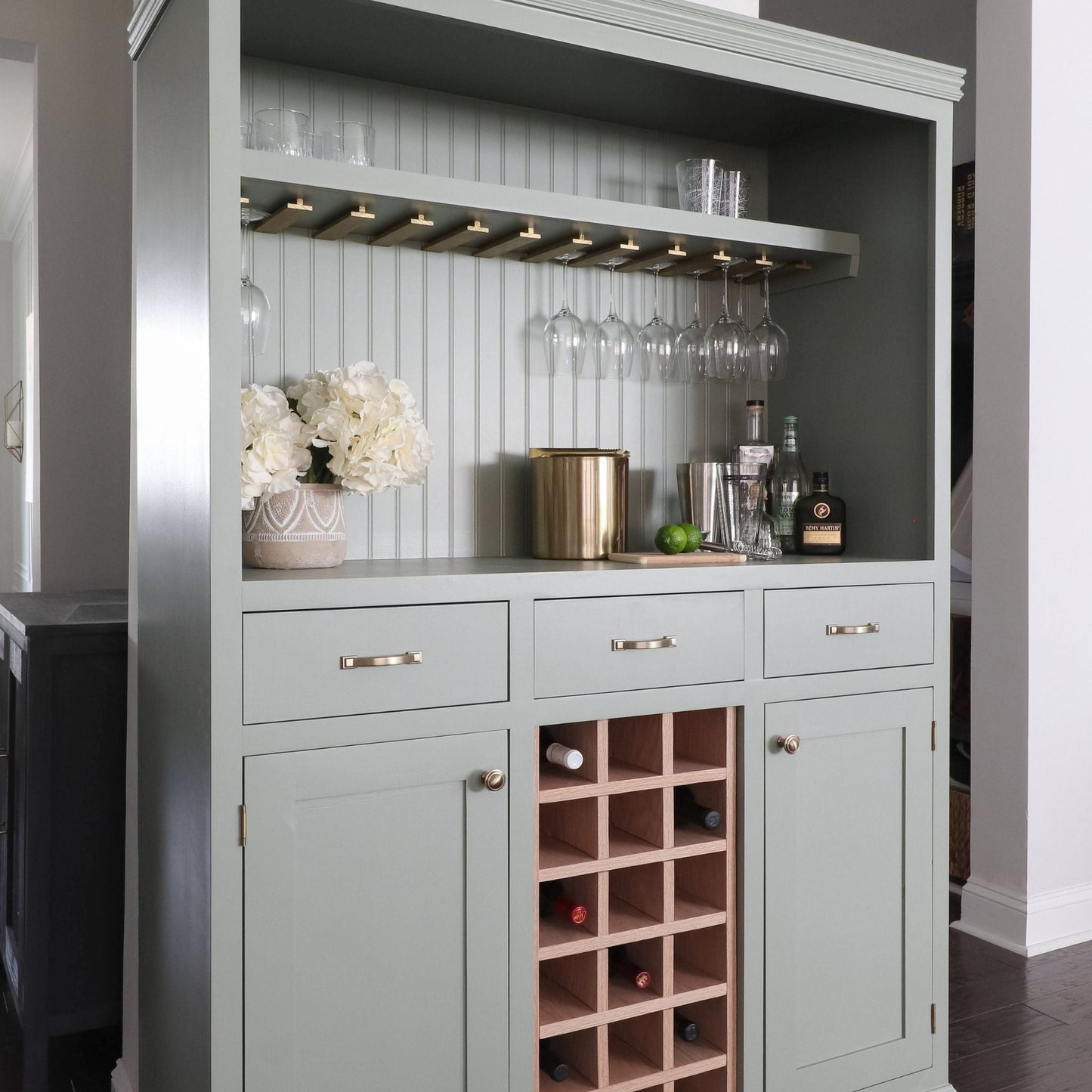 DIY Bar Hutch Cabinet painted light green