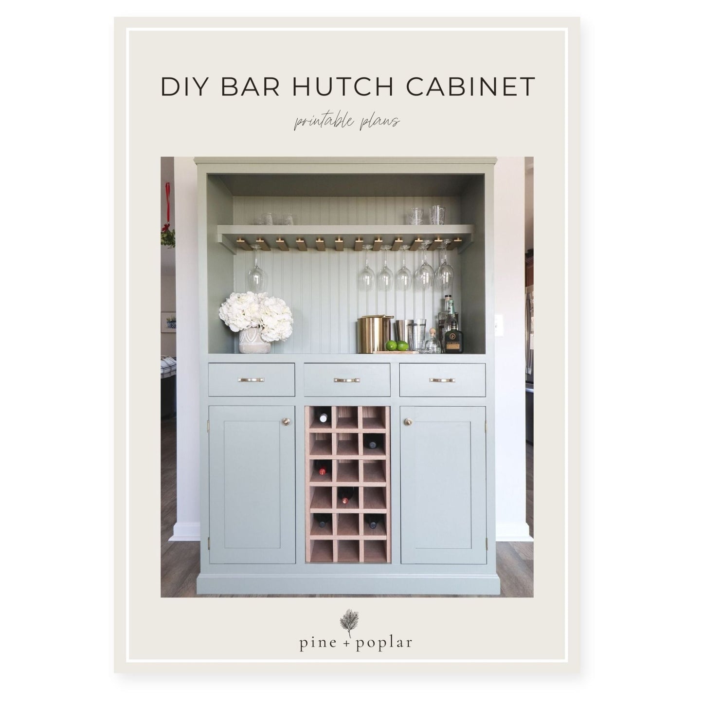 A plan for building a Bar Hutch Cabinet, providing ample storage and display space for your bar essentials.