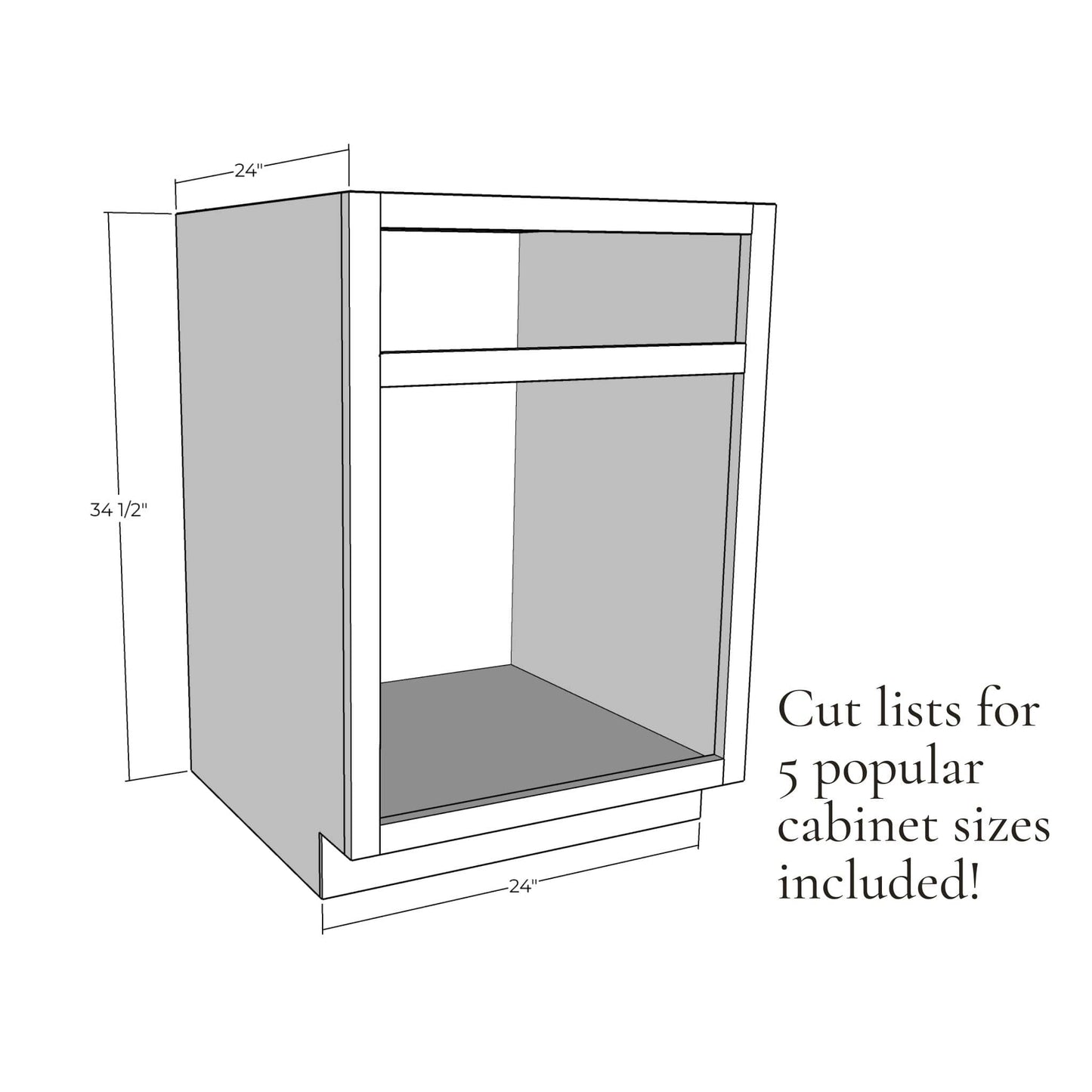 3D rendering of Base Cabinet with Face Frame with dimensions