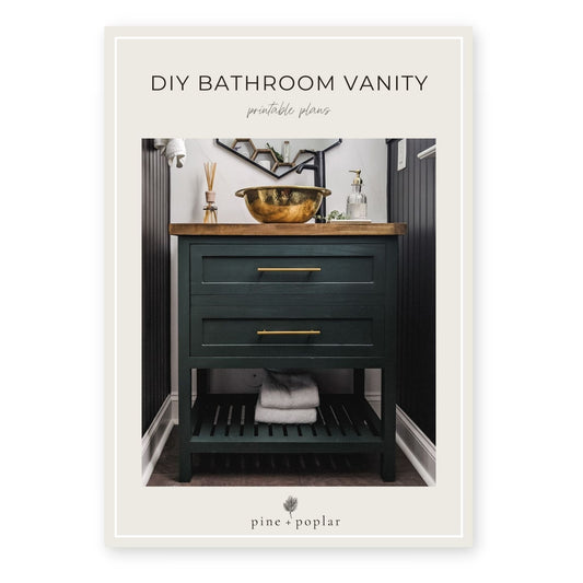 A printable plan for building a custom Bathroom Vanity, adding elegance and functionality to your bathroom.