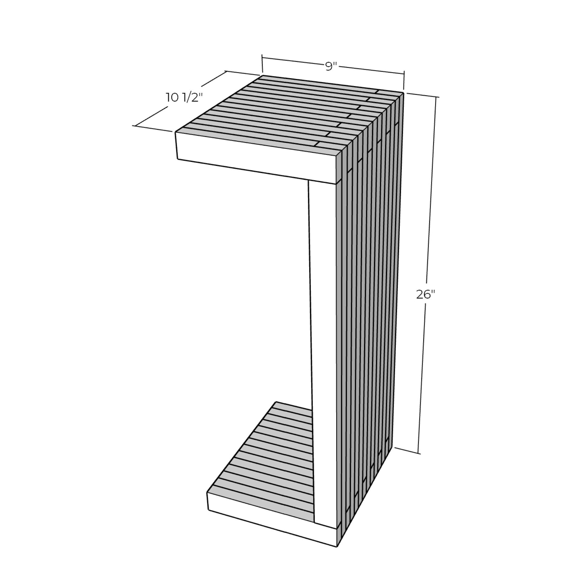 3D rendering of C-Side Table with dimensions