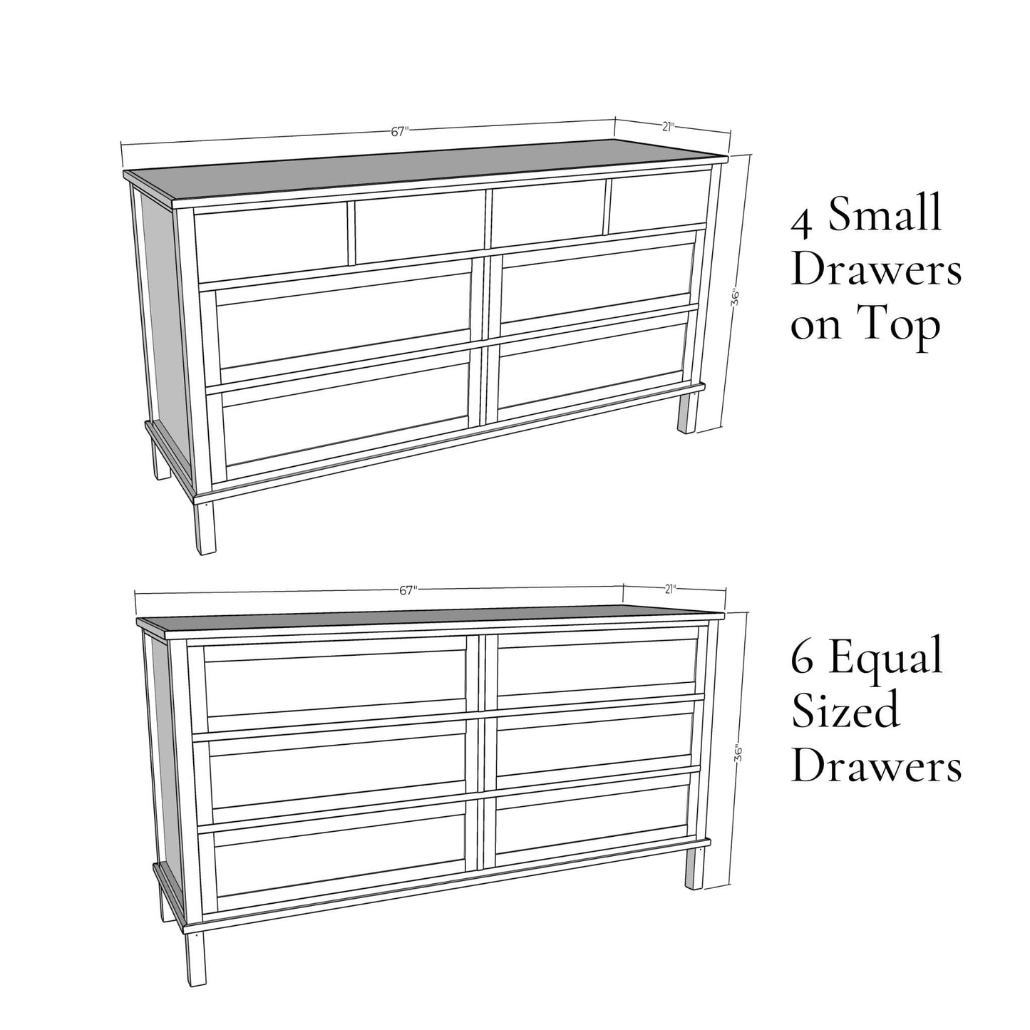 3D rendering of Classic Dresser with dimensions