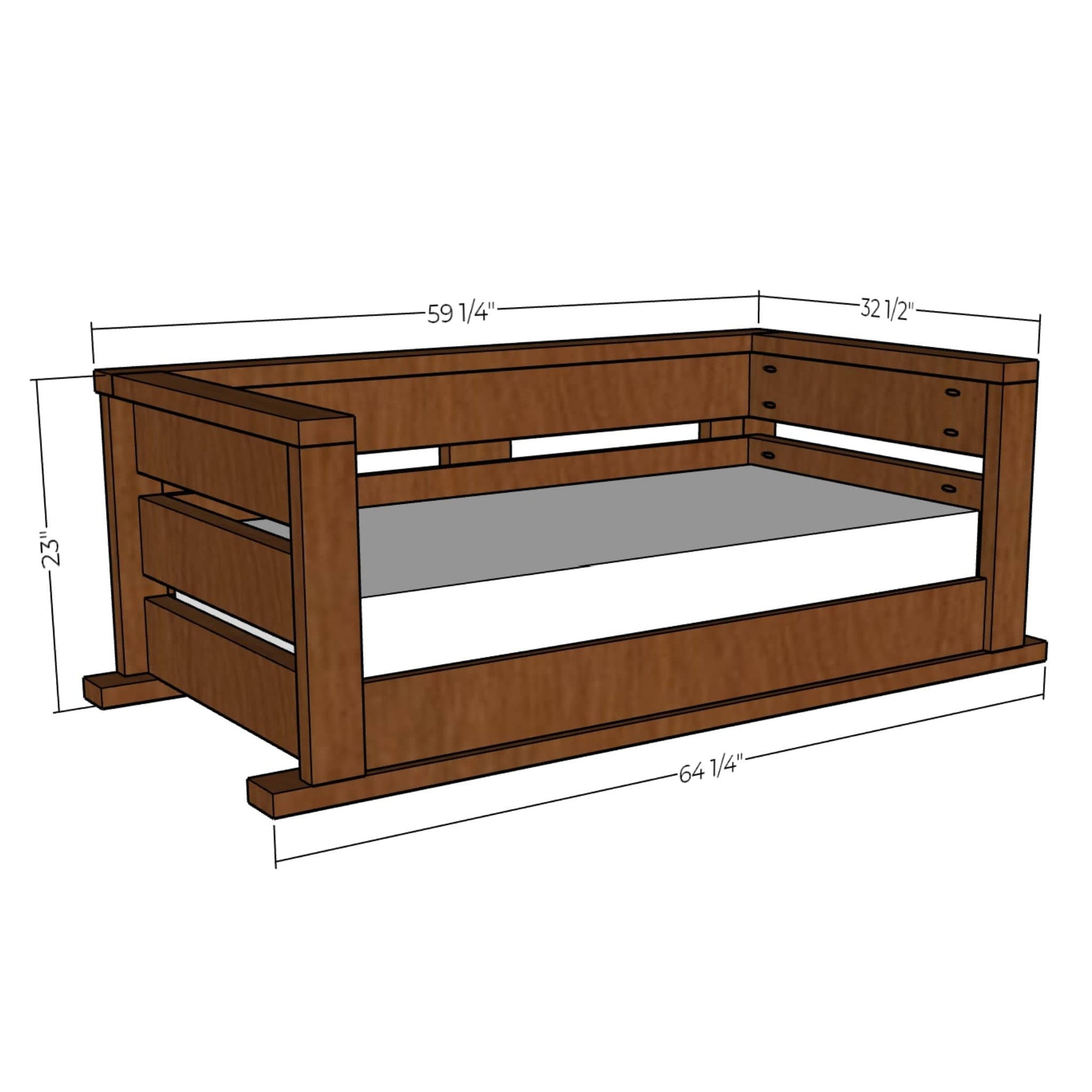 3D rendering of Crib Mattress Porch Swing with dimensions