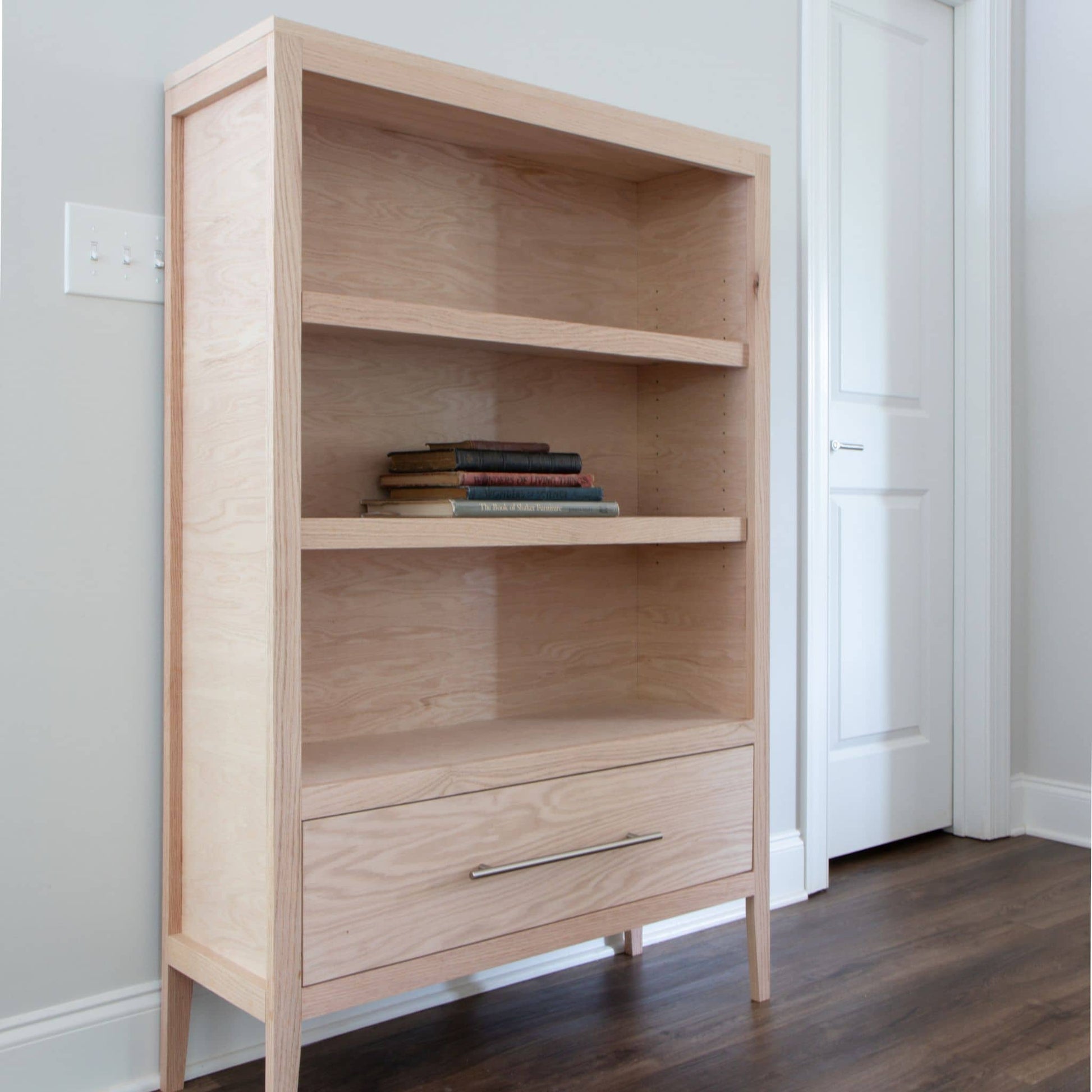 DIY bookcase with drawer made from red oak