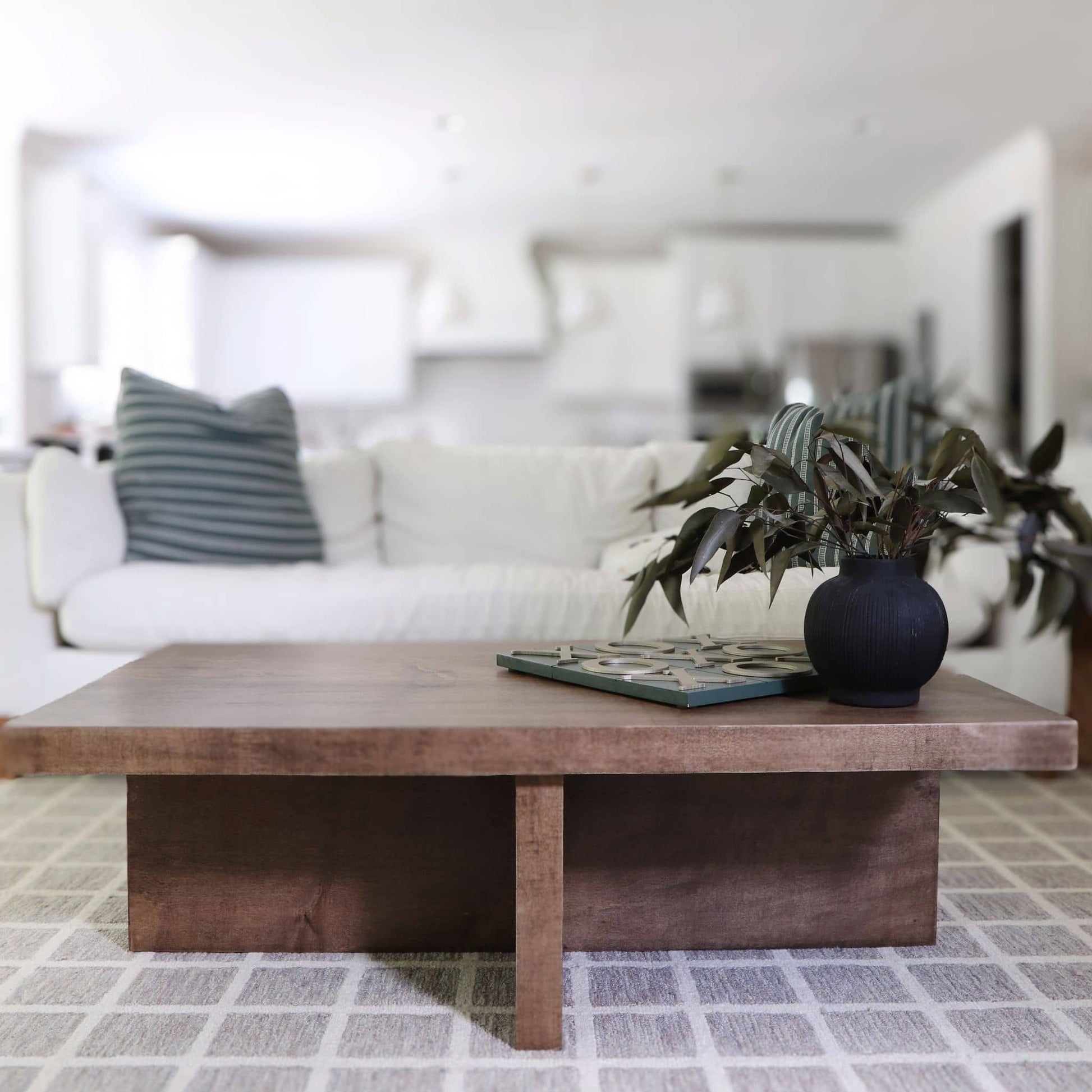 DIYwood coffee table in front of white couch