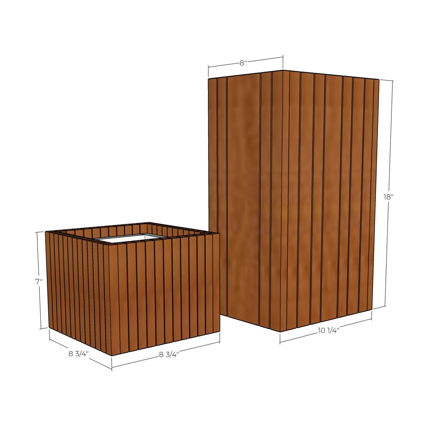 3D rendering of DIY modern planter boxes in two sizes