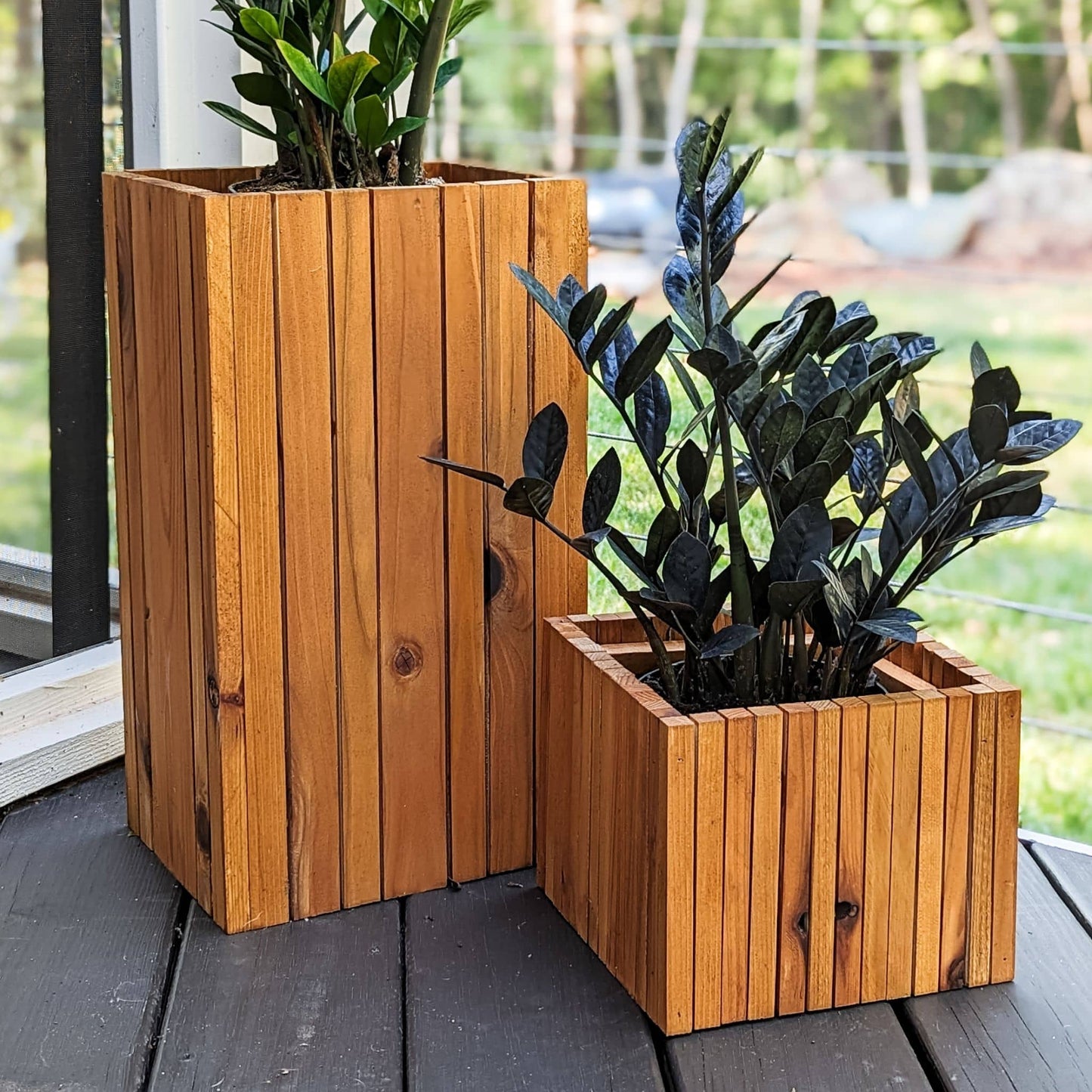 DIY modern planter boxes on porch