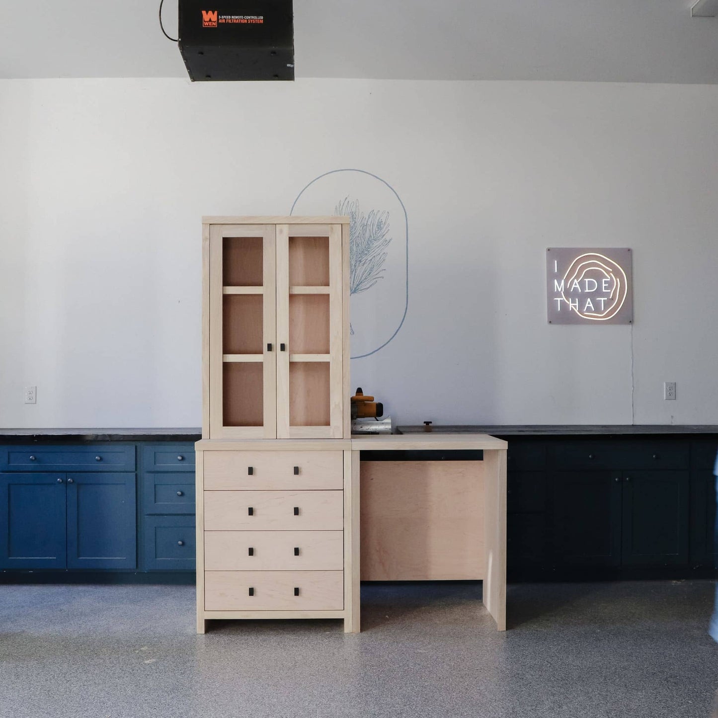 DIY desk with drawers and display hutch