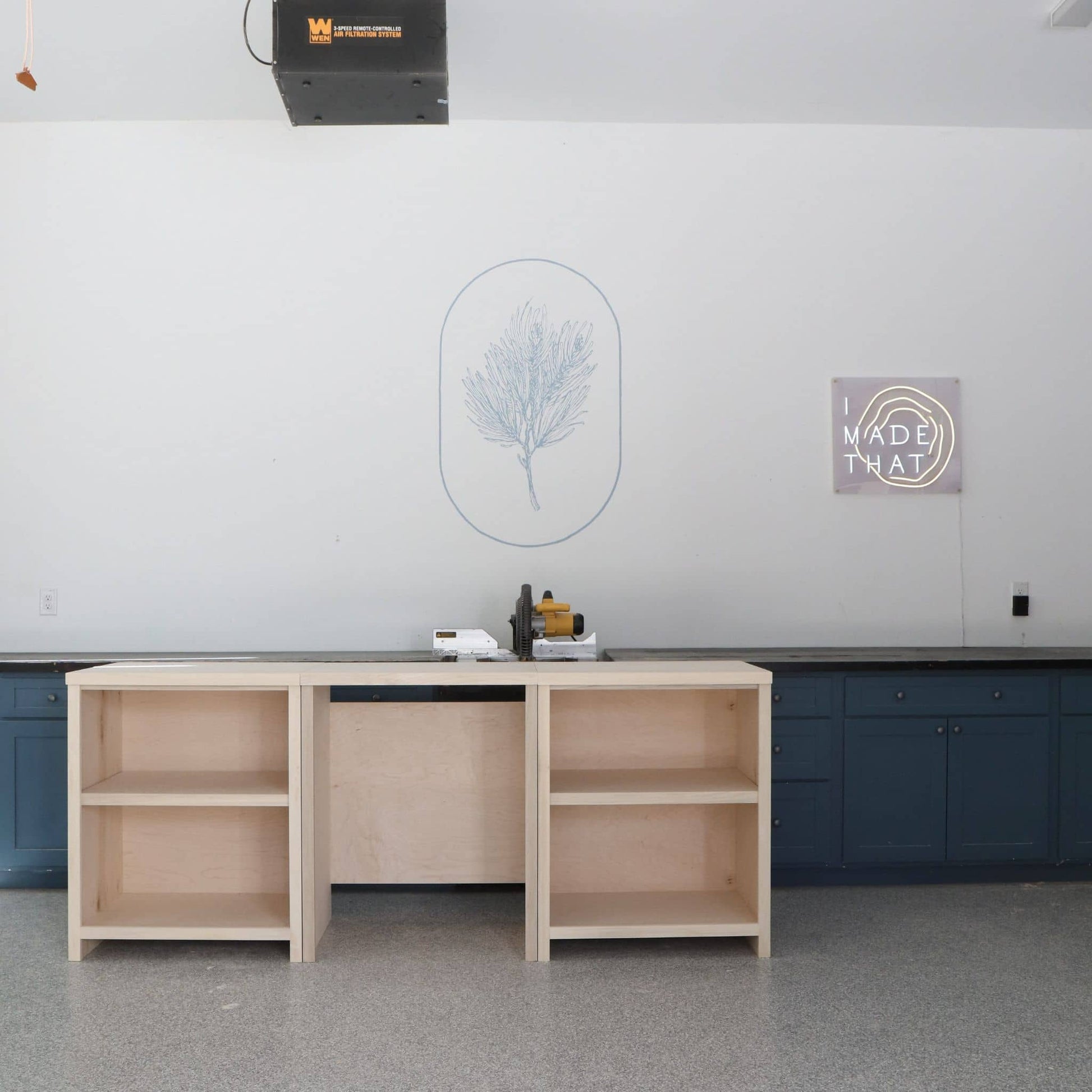 DIY desk with storage on either side