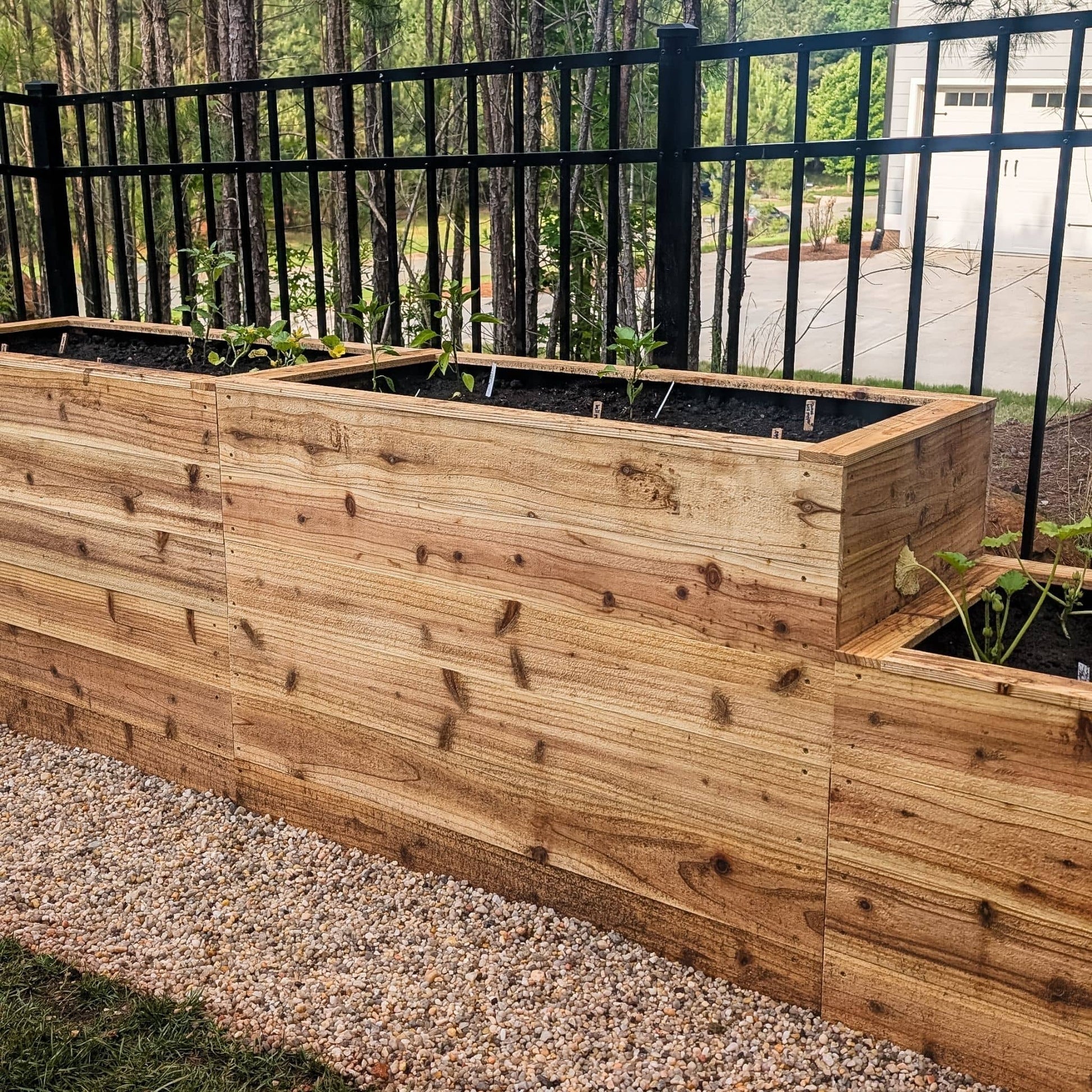 DIY raised planter bed in garden