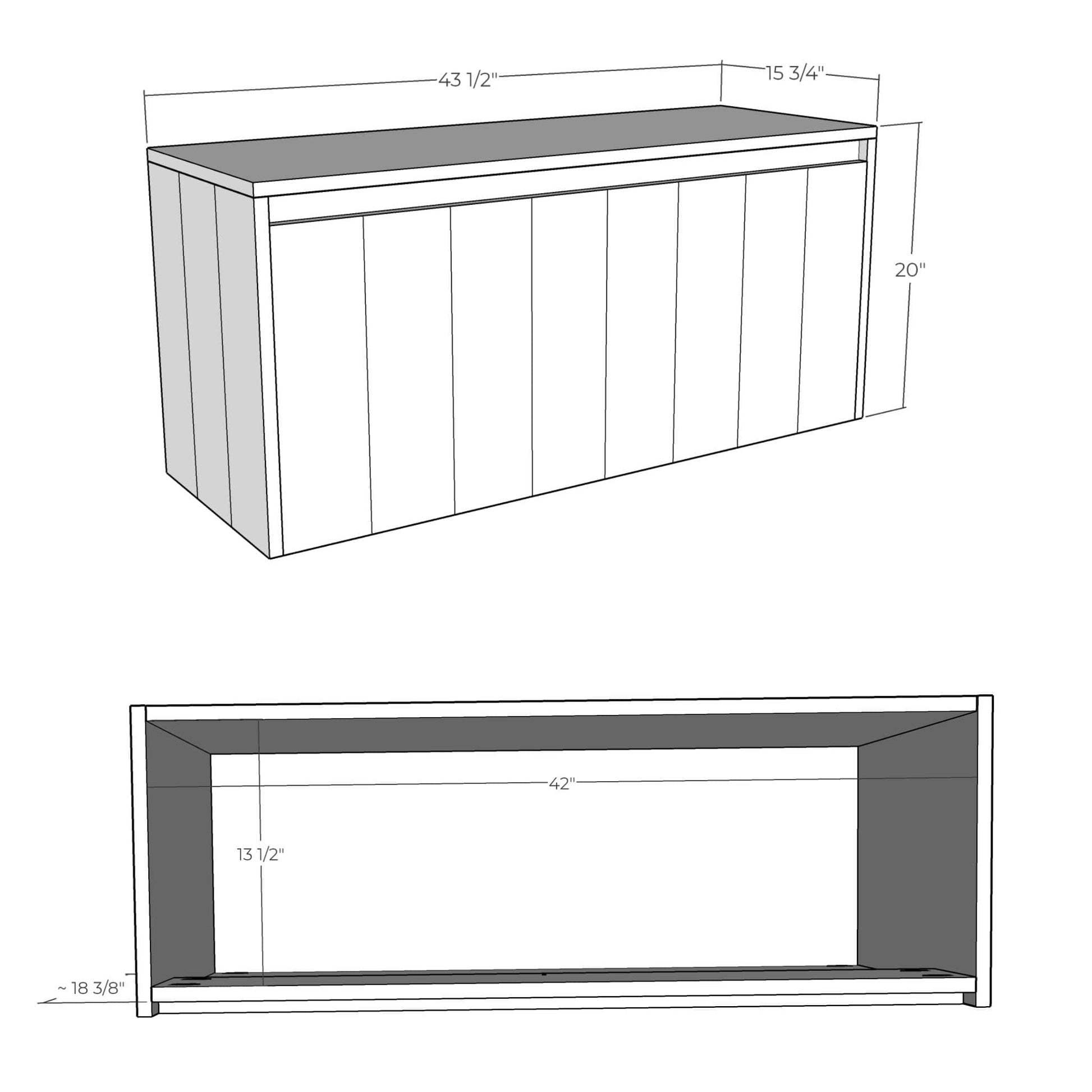 DIY storage bench overall and inside dimensions