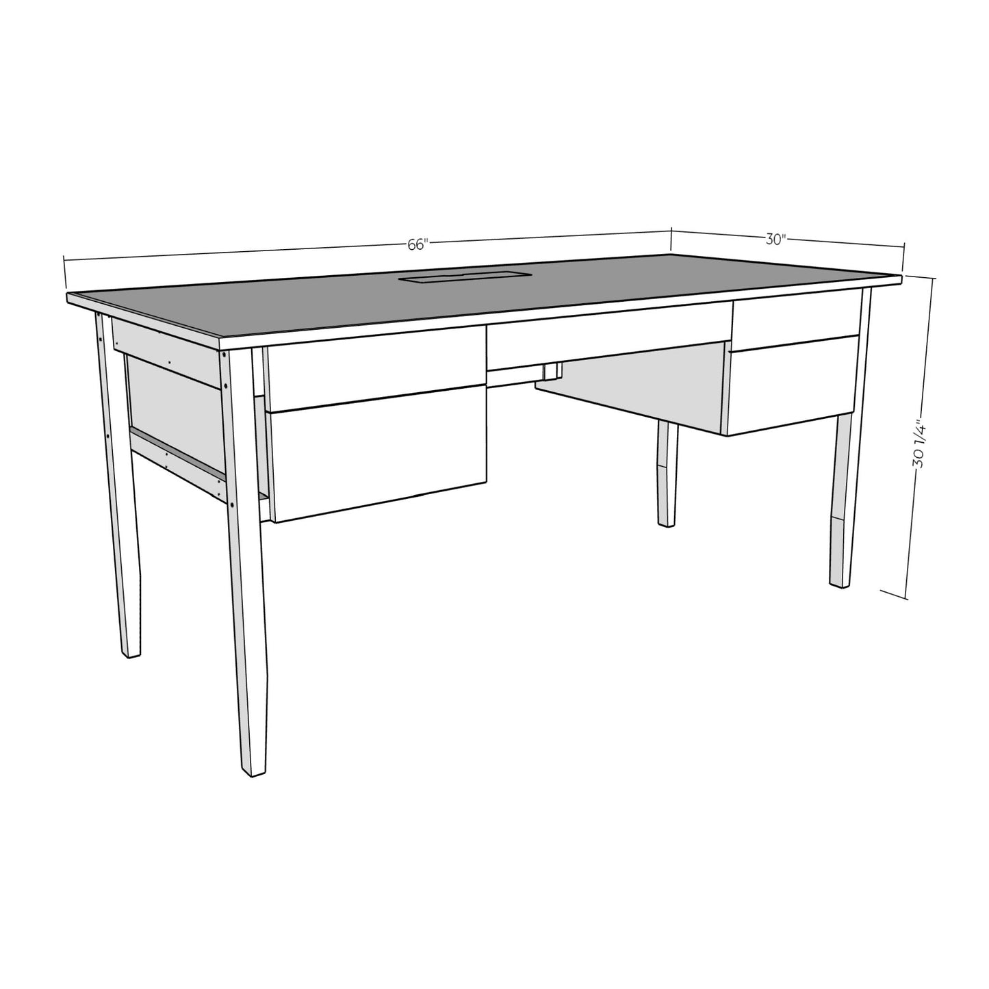 3D rendering of Desk with Drawers with dimensions