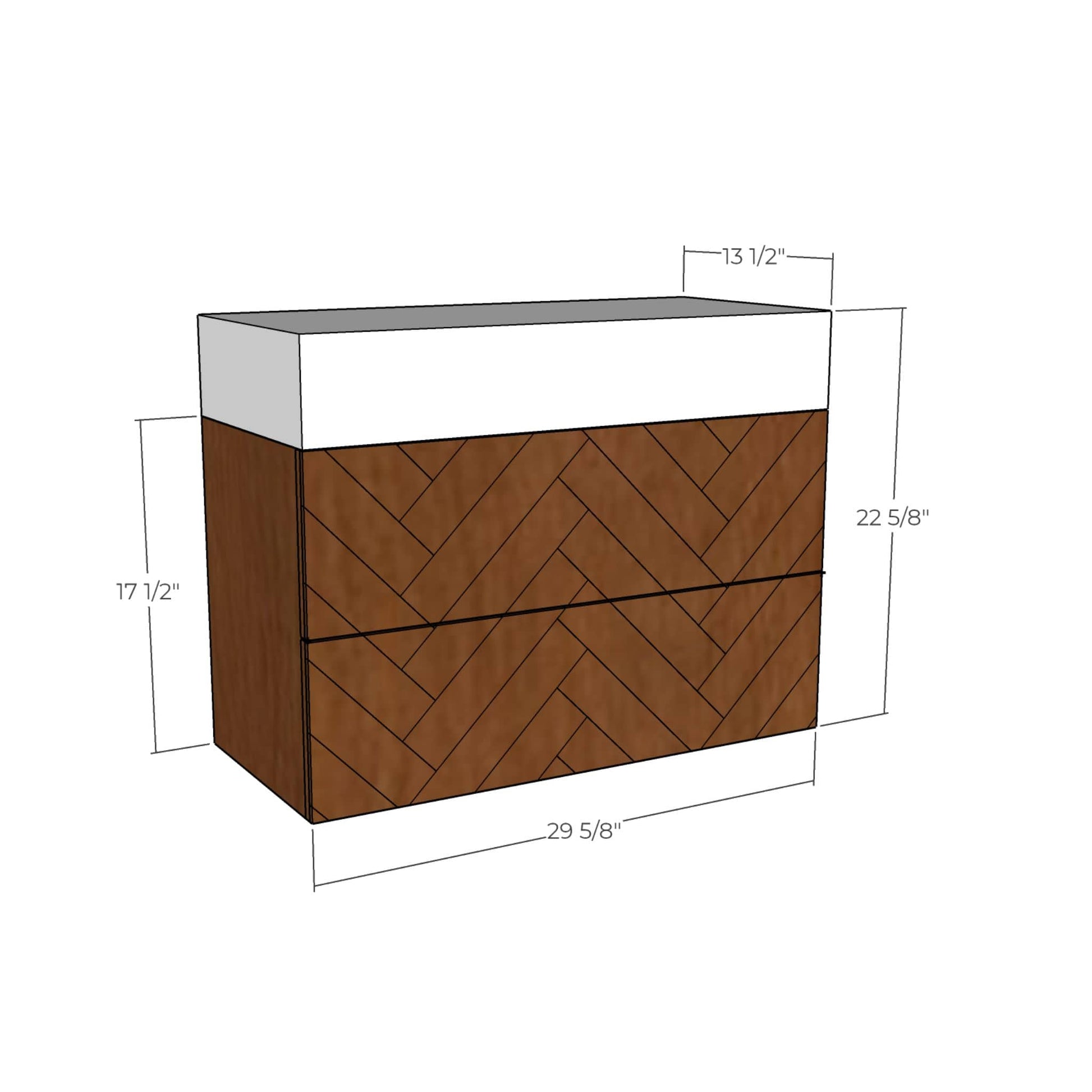 3D rendering of Floating Vanity with dimensions