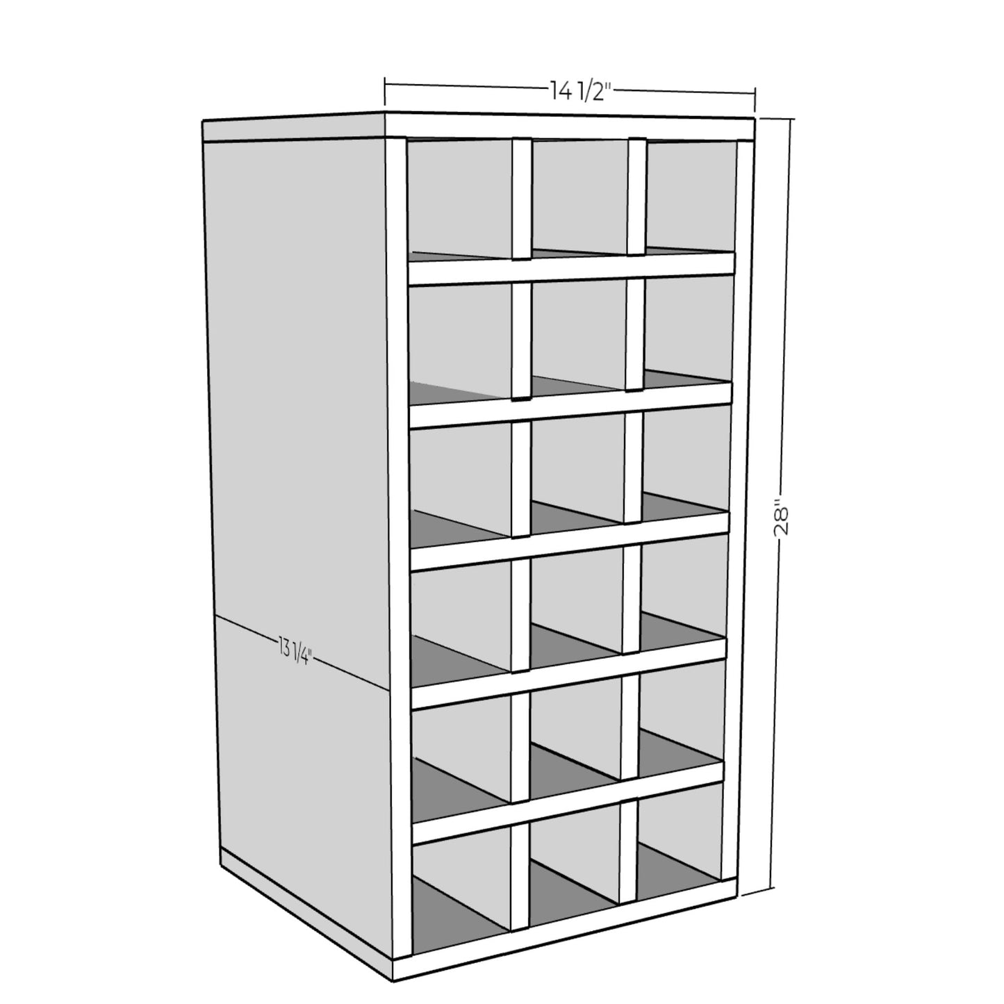 3D rendering of Grid Wine Rack with dimensions