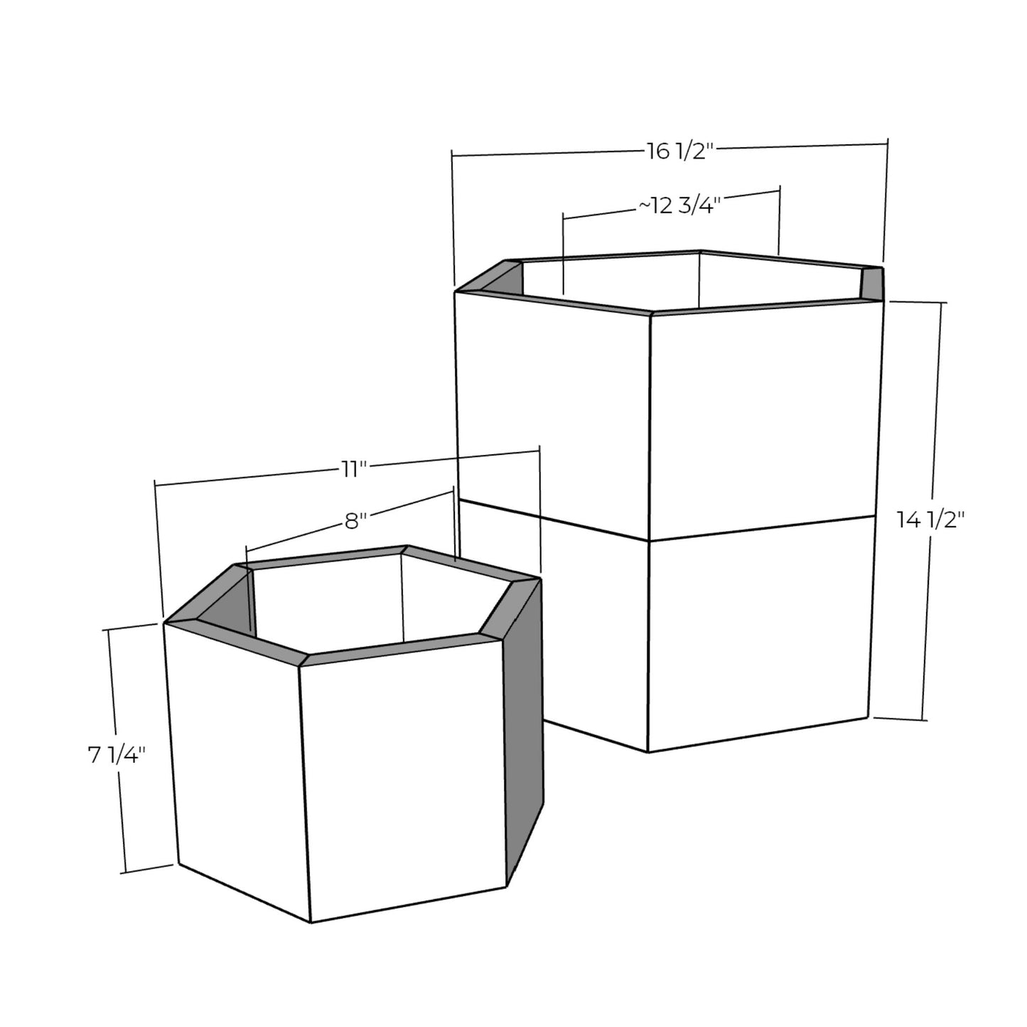 3D rendering of Hexagon Planters with dimensions