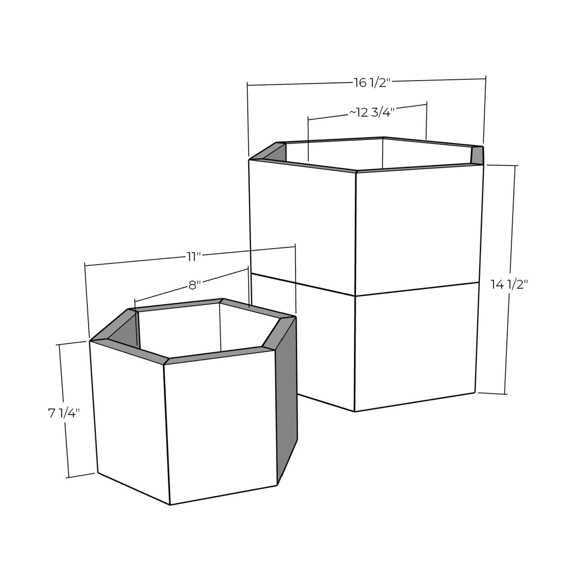 3D rendering of Hexagon Planters with dimensions