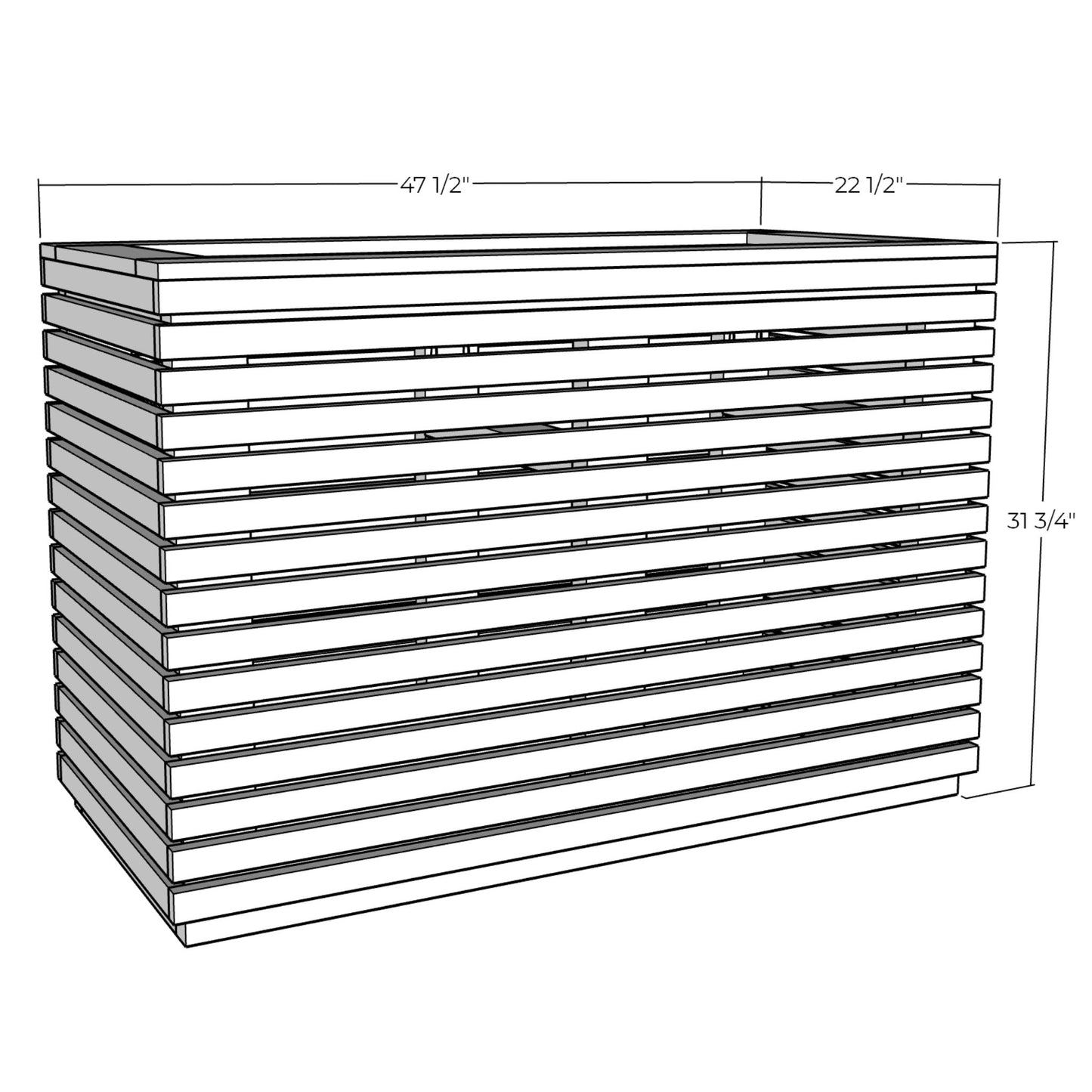 3D rendering of Large Slatted Planter with dimensions