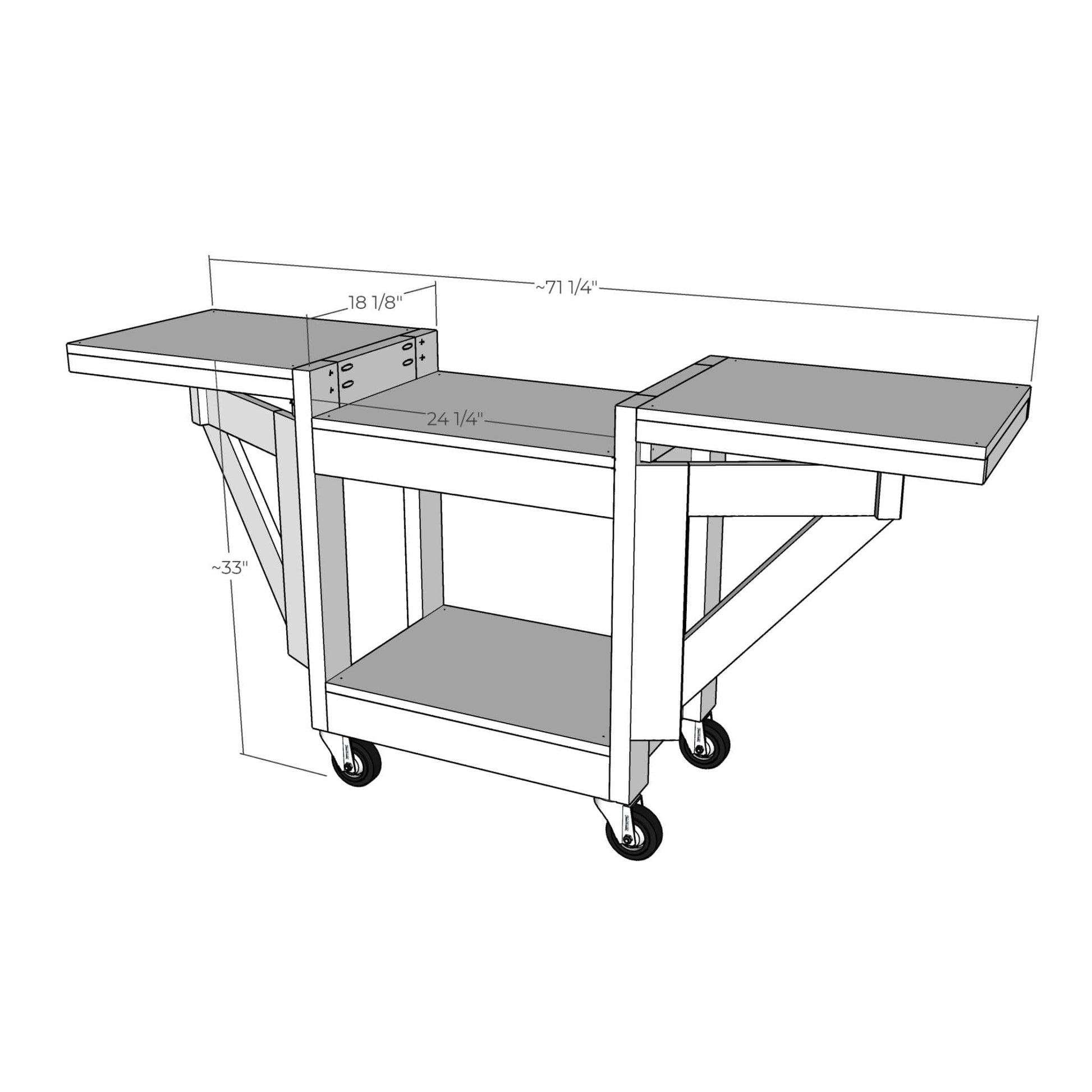 3D rendering of Miter Saw Stand with dimensions