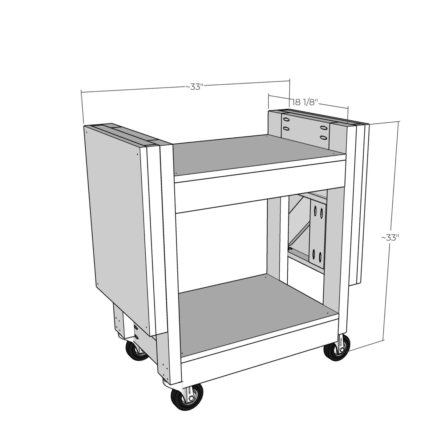 3D rendering of Miter Saw Stand with dimensions