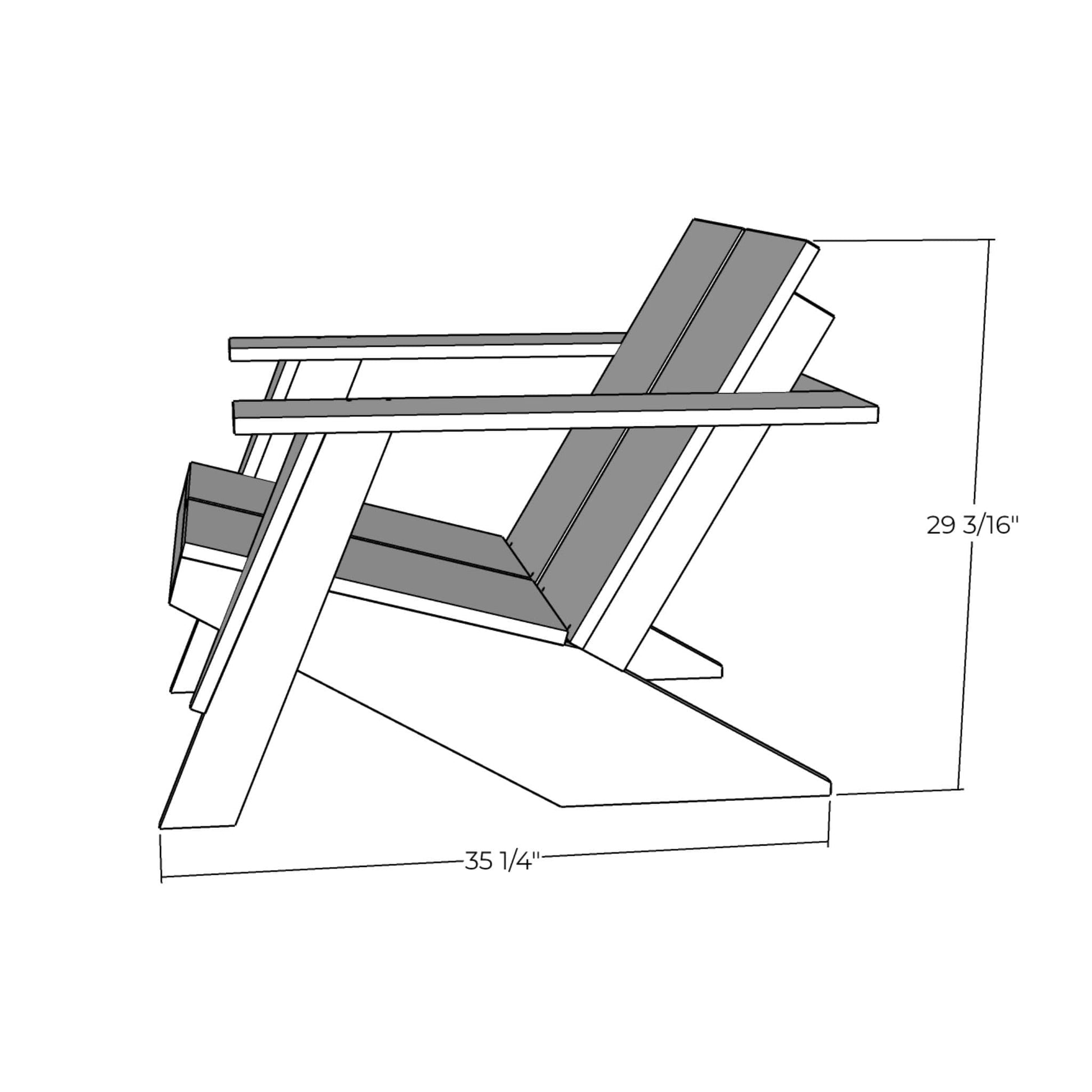 3D rendering of Modern Adirondack Chair with dimensions