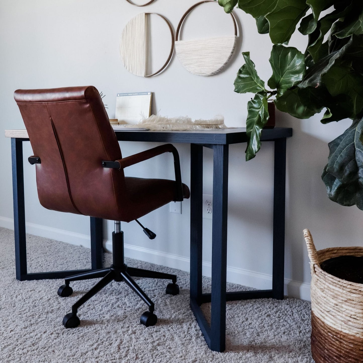 Modern Desk stained black with leather chair