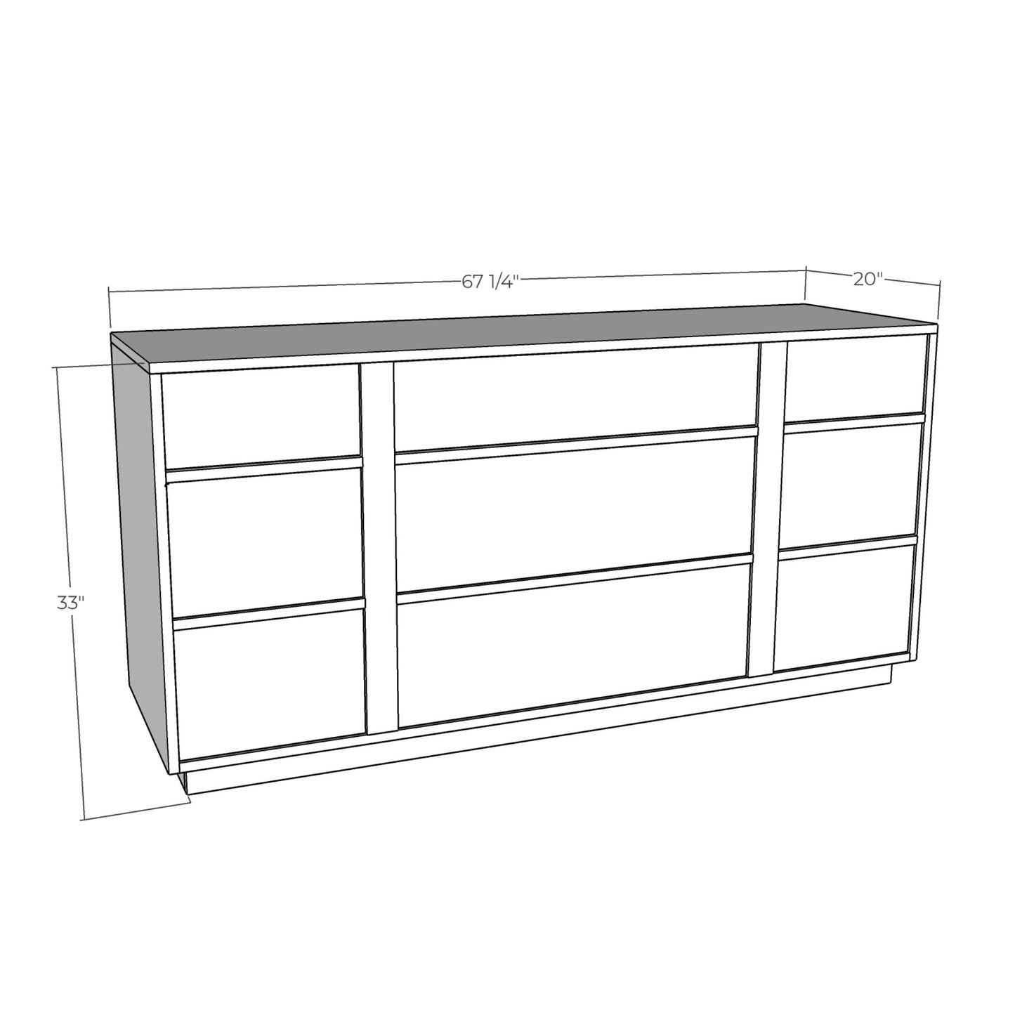 3D rendering of Modern Dresser with dimensions