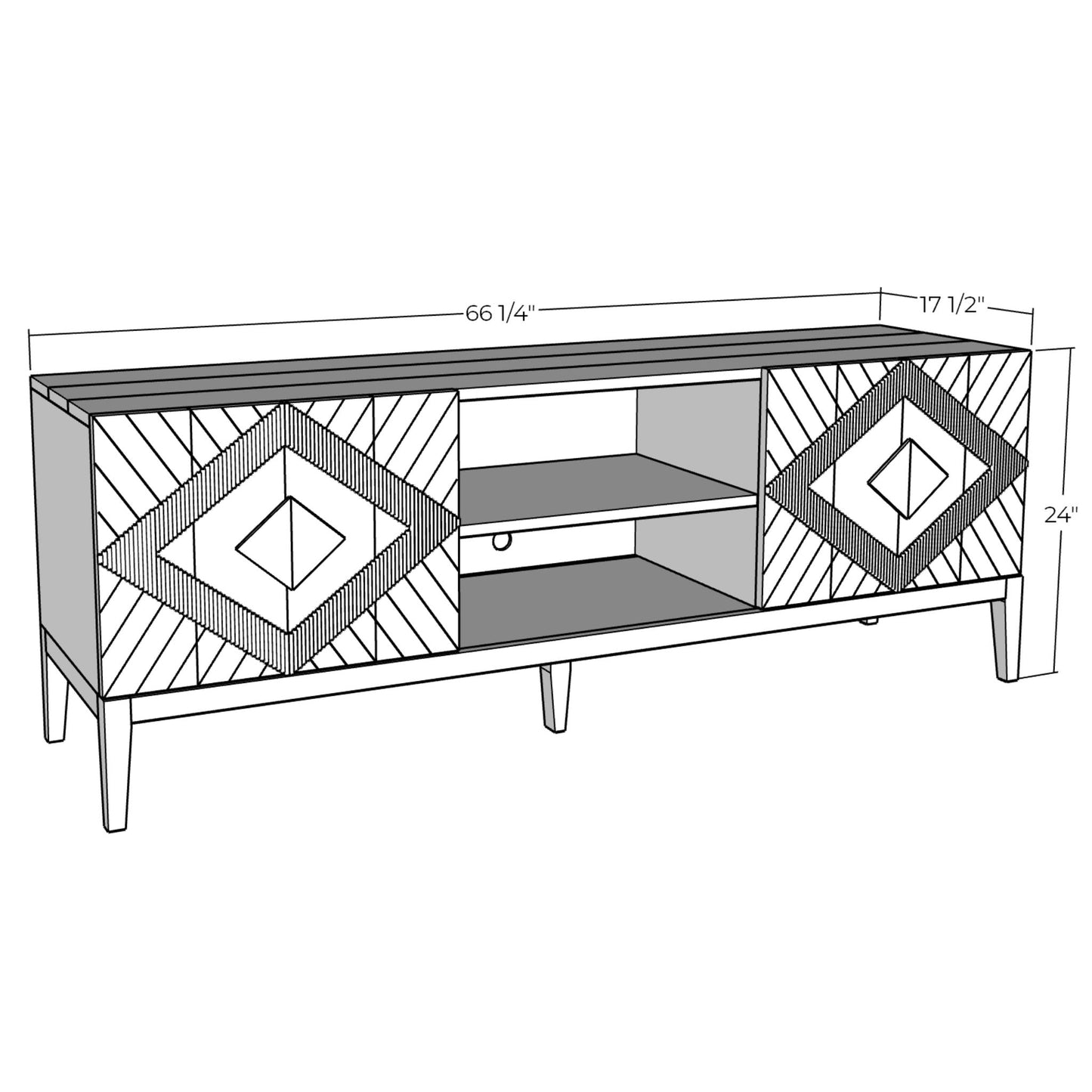 3D rendering of Modern TV Console with dimensions