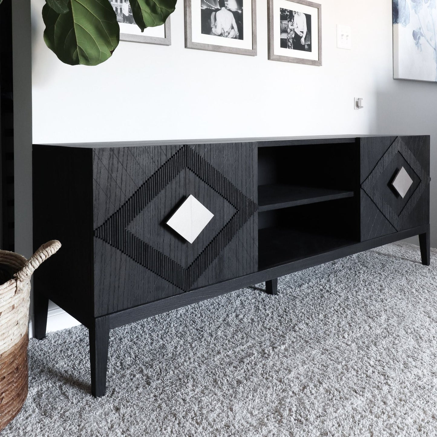 Modern TV Console stained black and styled