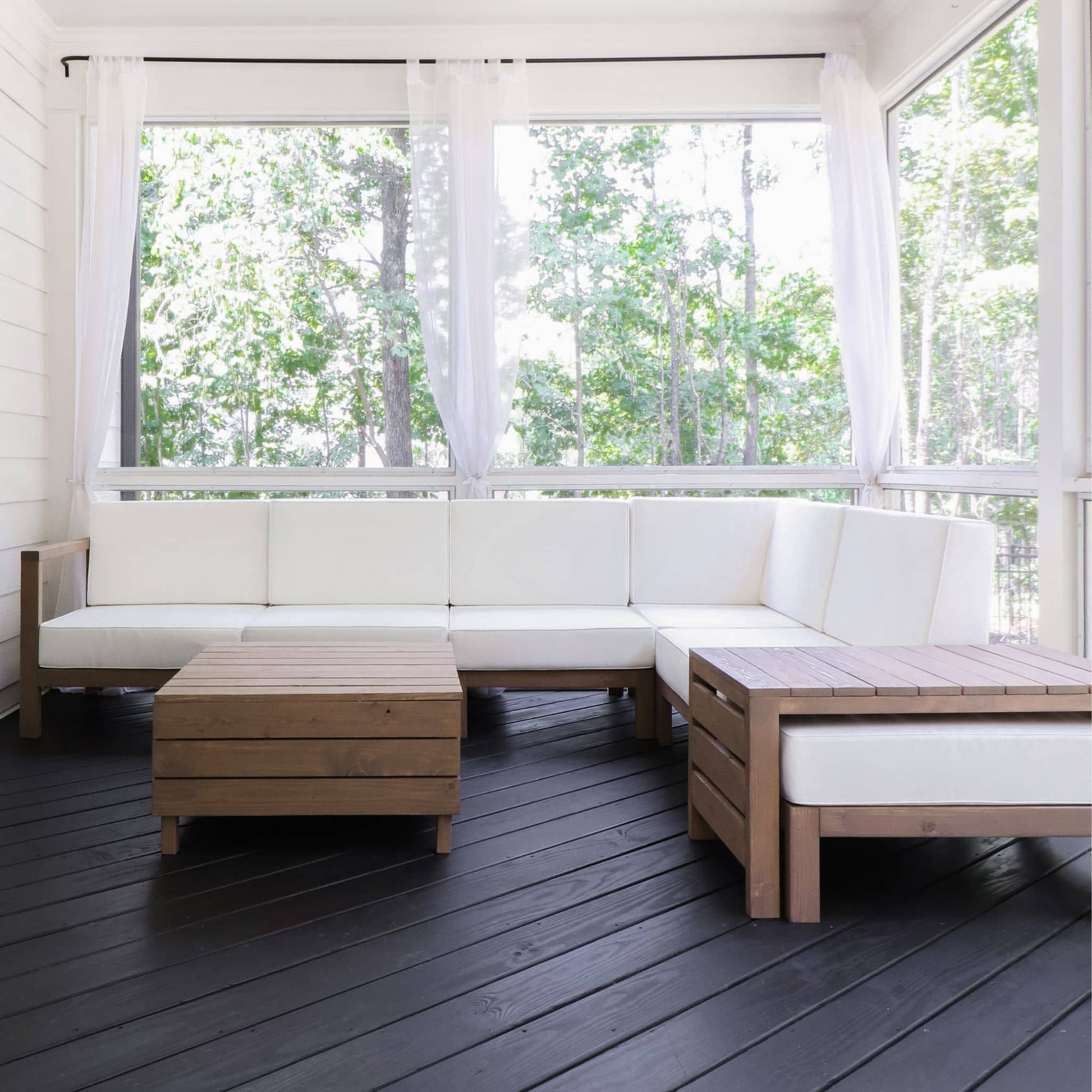 Modular Sectional on screen porch with cushions