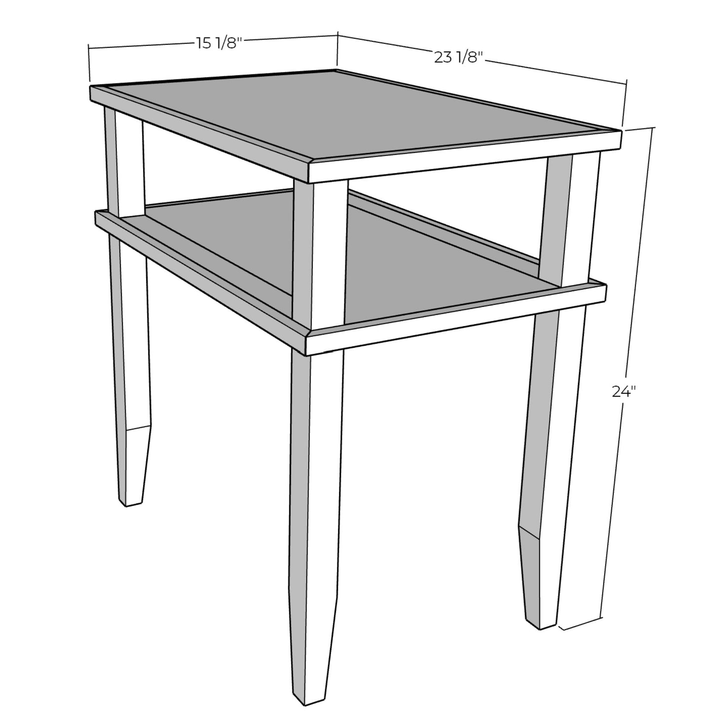 3D rendering of Narrow Side Table with dimensions