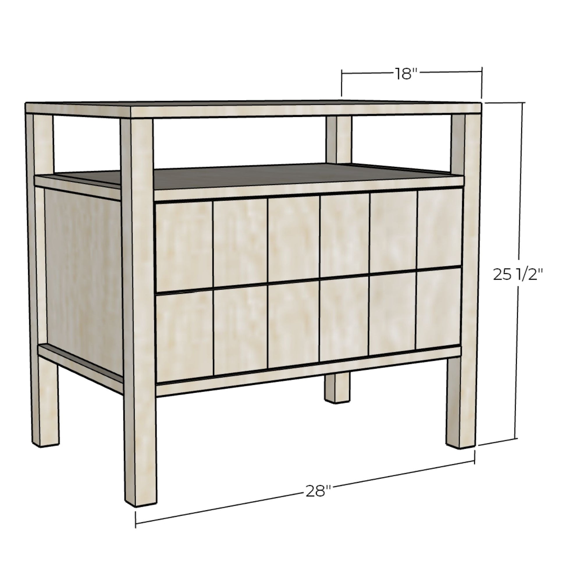 3D rendering of Nightstand with dimensions