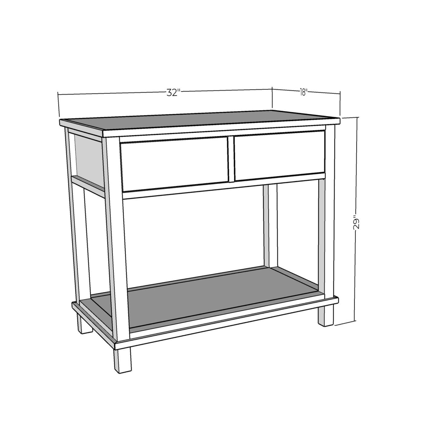 3D rendering of Nightstand with dimensions