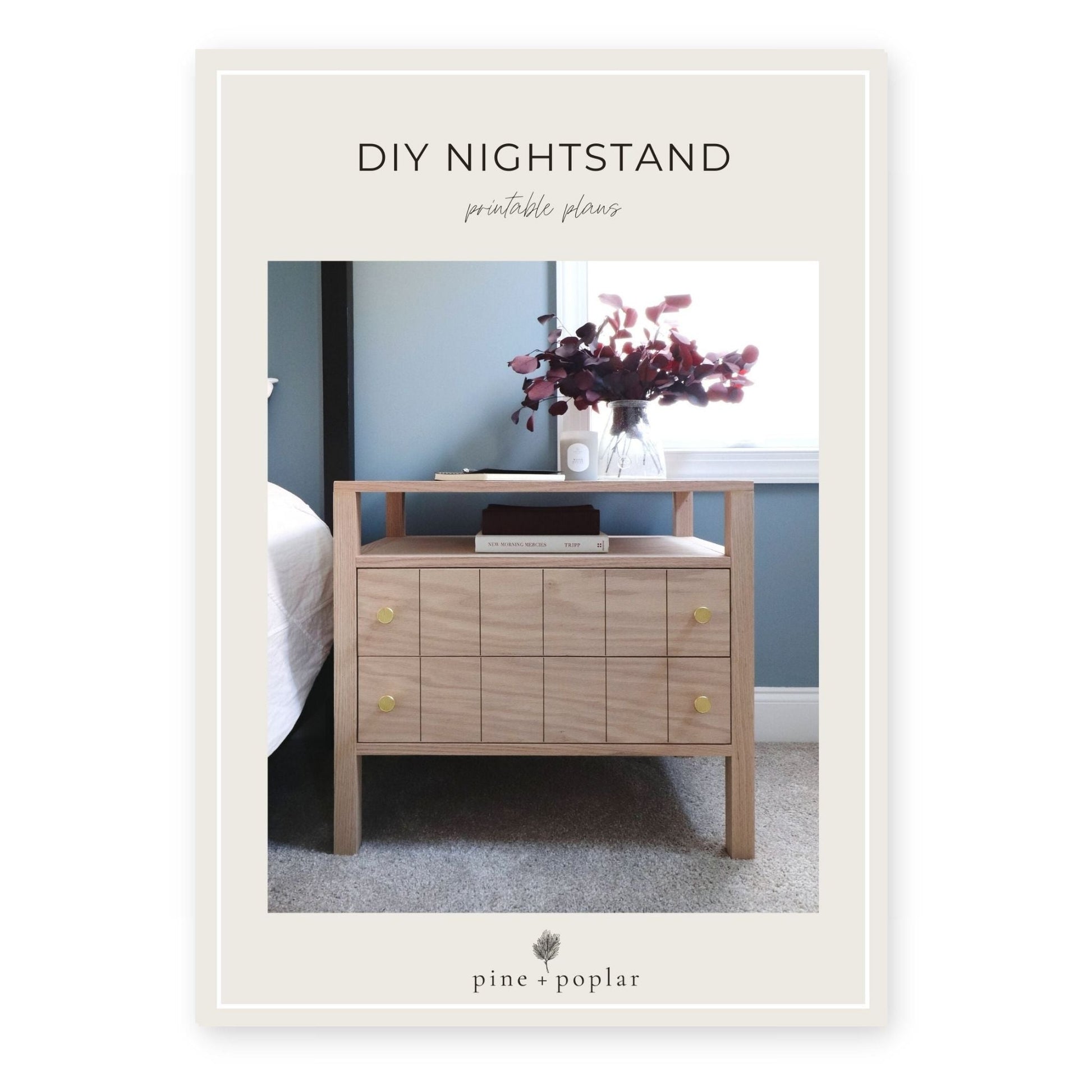 A printable plan for constructing a Nightstand, ideal for bedside storage and decor.