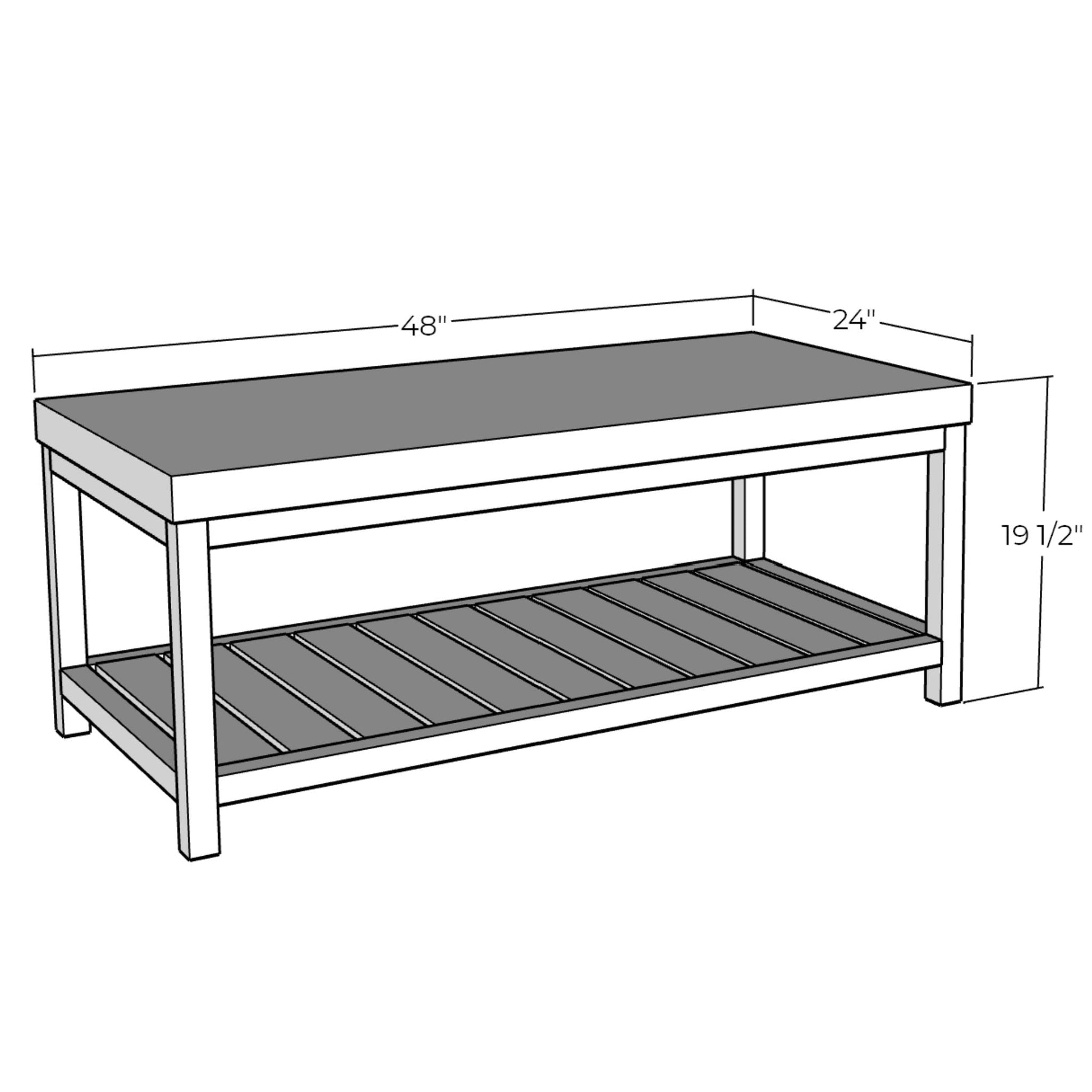 3D rendering of Ottoman Coffee Table with dimensions