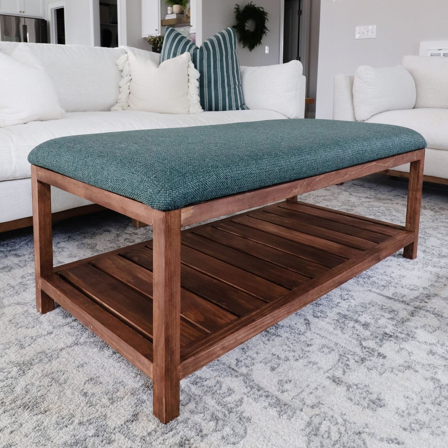 Ottoman Coffee Table with green upholstery top