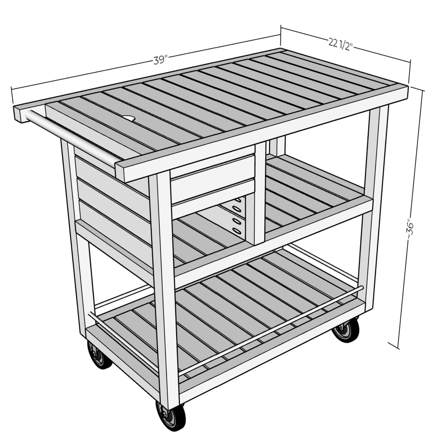 3D rendering of Outdoor Bar Cart with dimensions