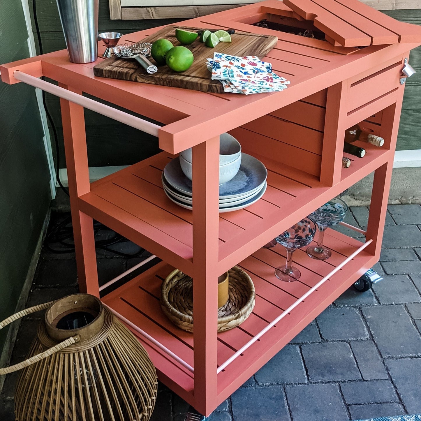 Outdoor Bar Cart painted orange