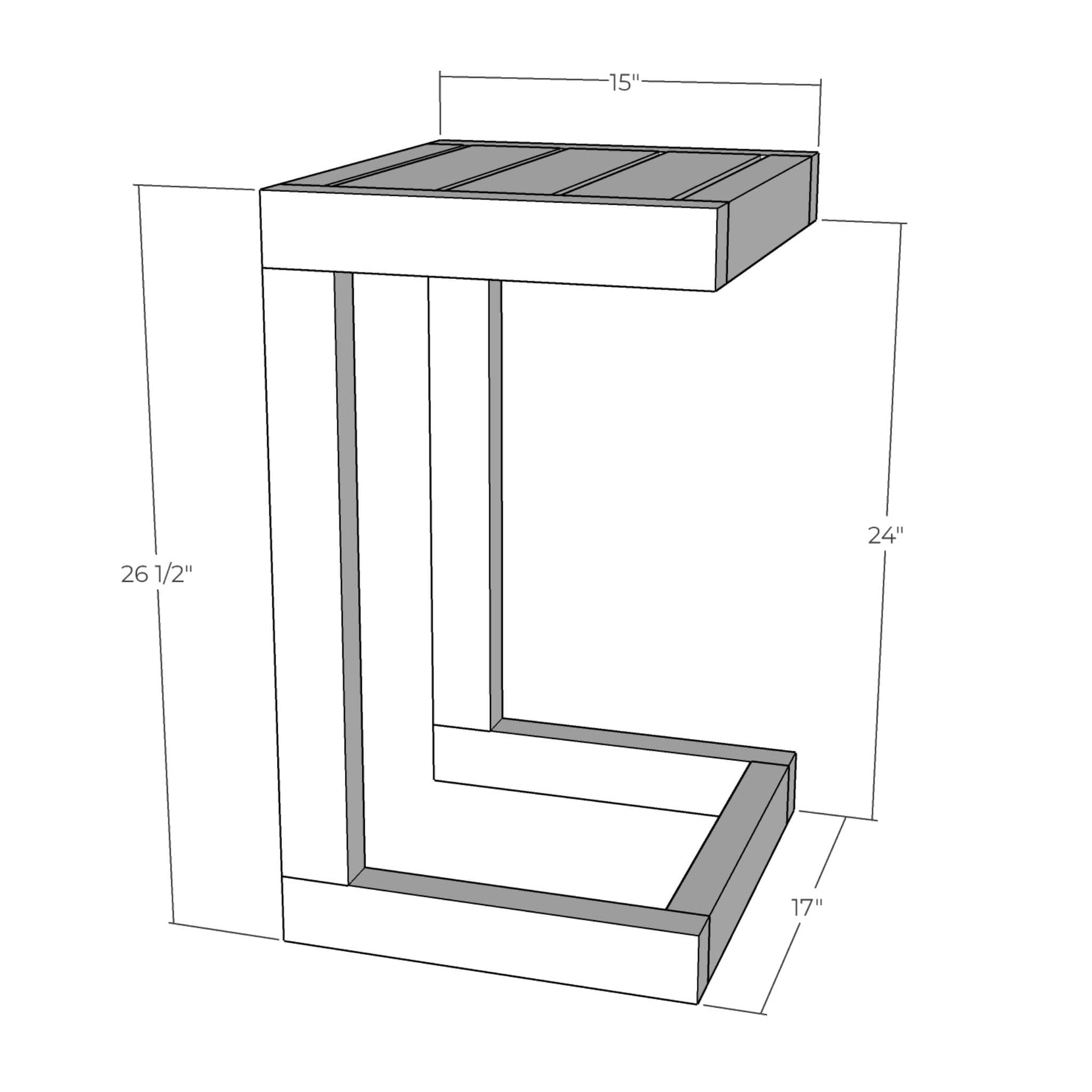 3D rendering of Outdoor C Side Table with dimensions