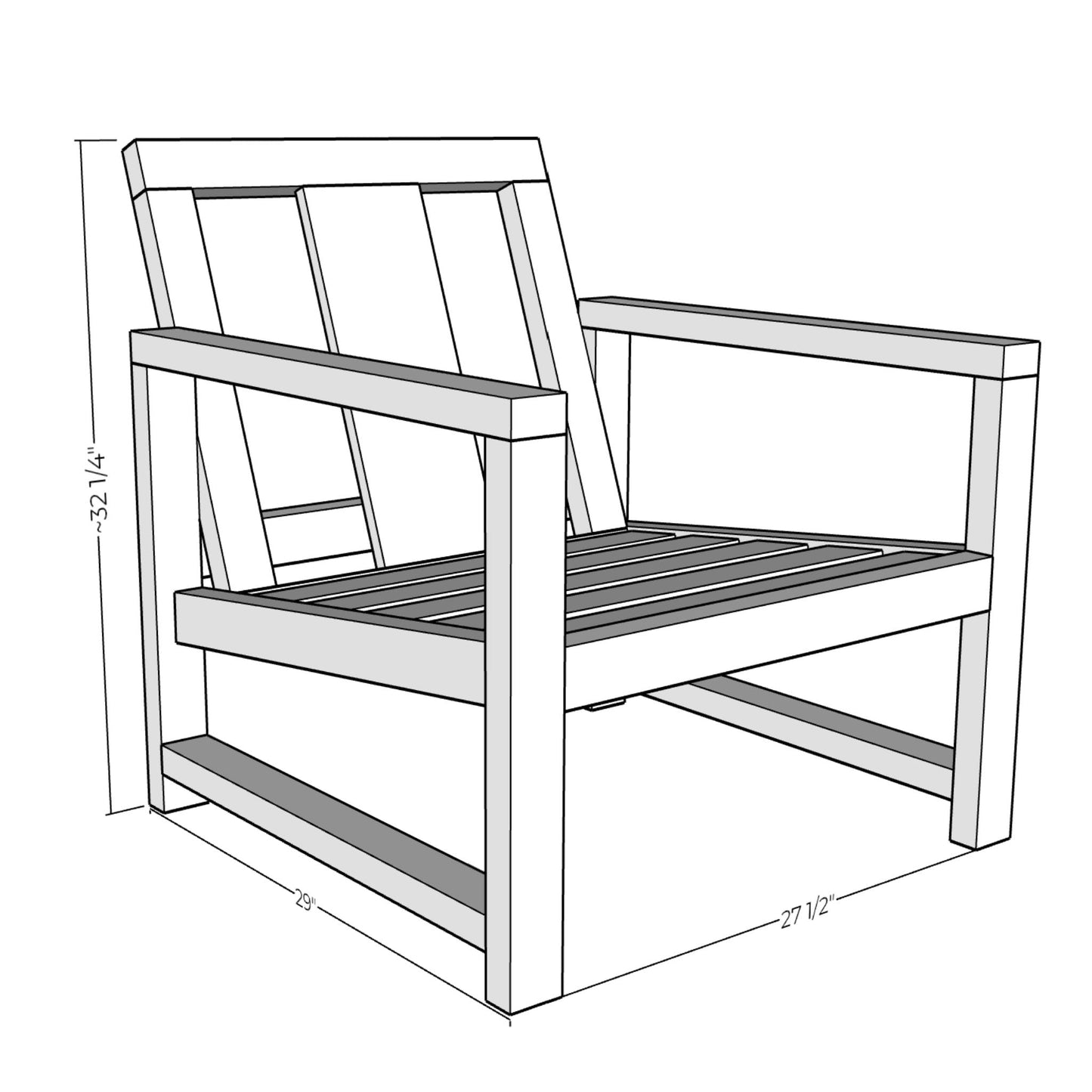 3D rendering of Outdoor Chair with dimensions