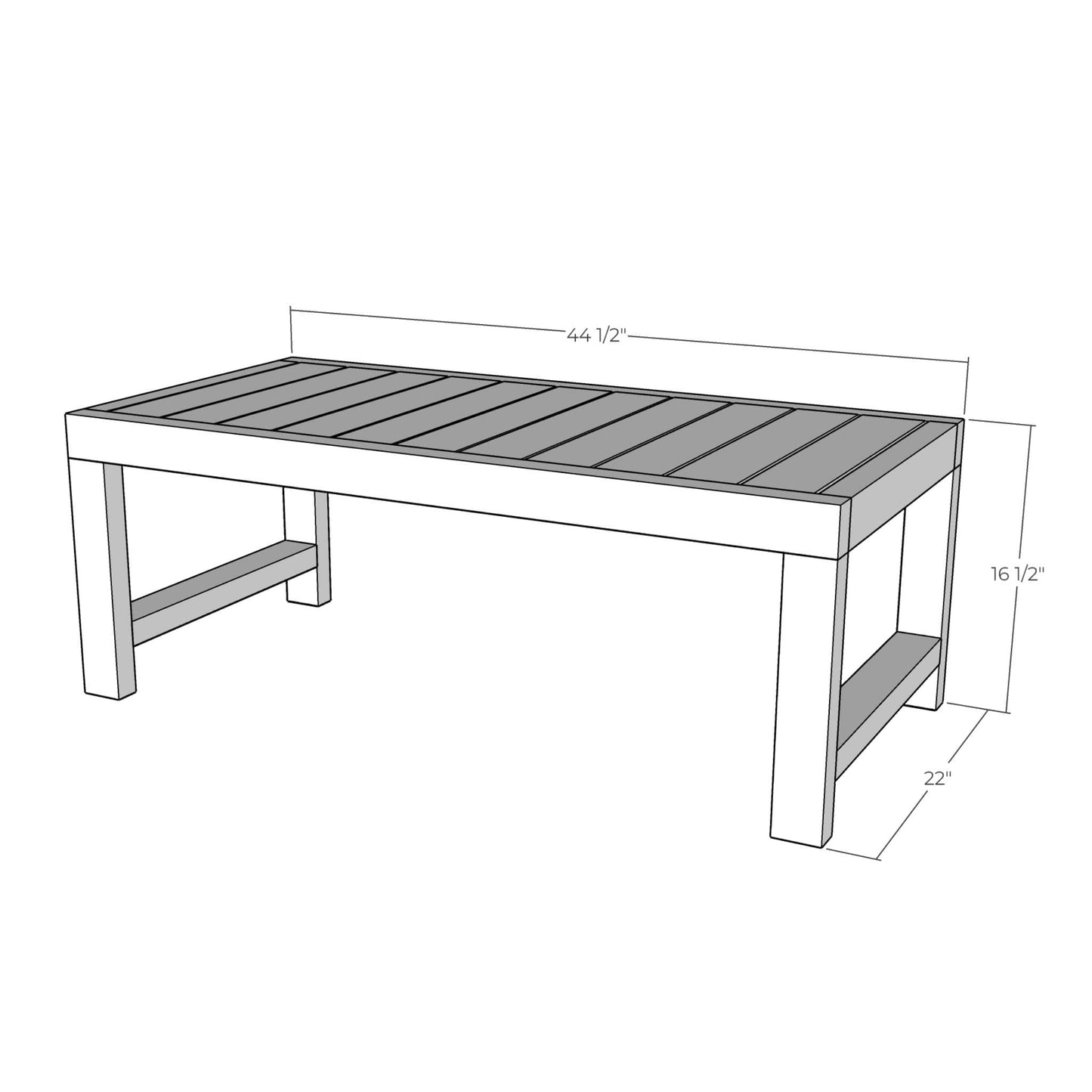 3D rendering of Outdoor Coffee Table with dimensions