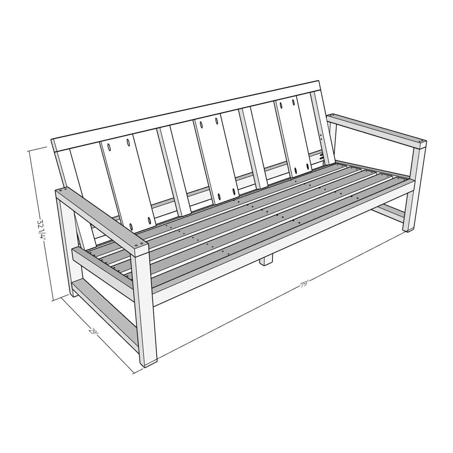 3D rendering of Outdoor Couch with dimensions