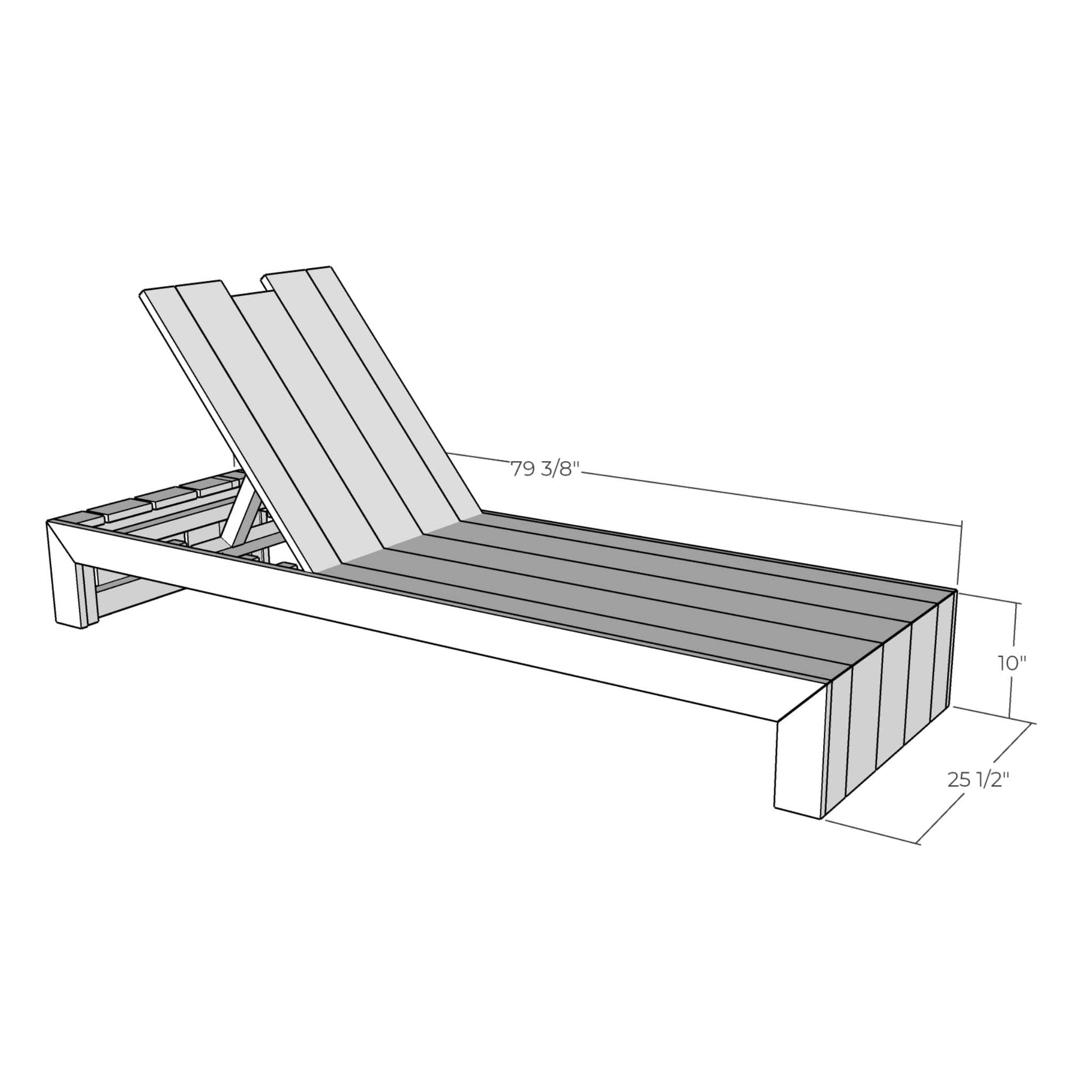 3D rendering of Outdoor Lounge Chair with Adjustable Back with dimensions