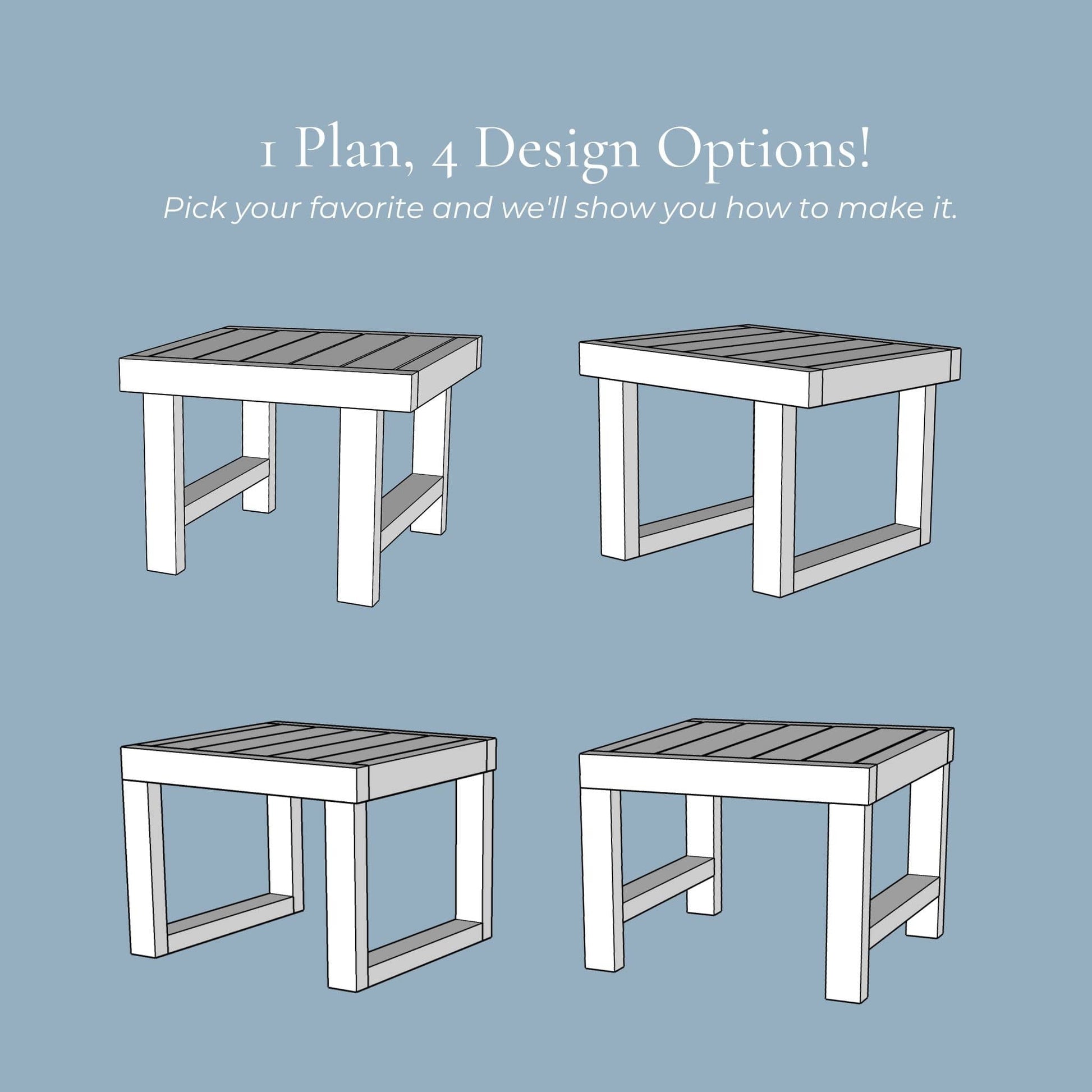 Outdoor Side Table 3D rendering in 4 design options